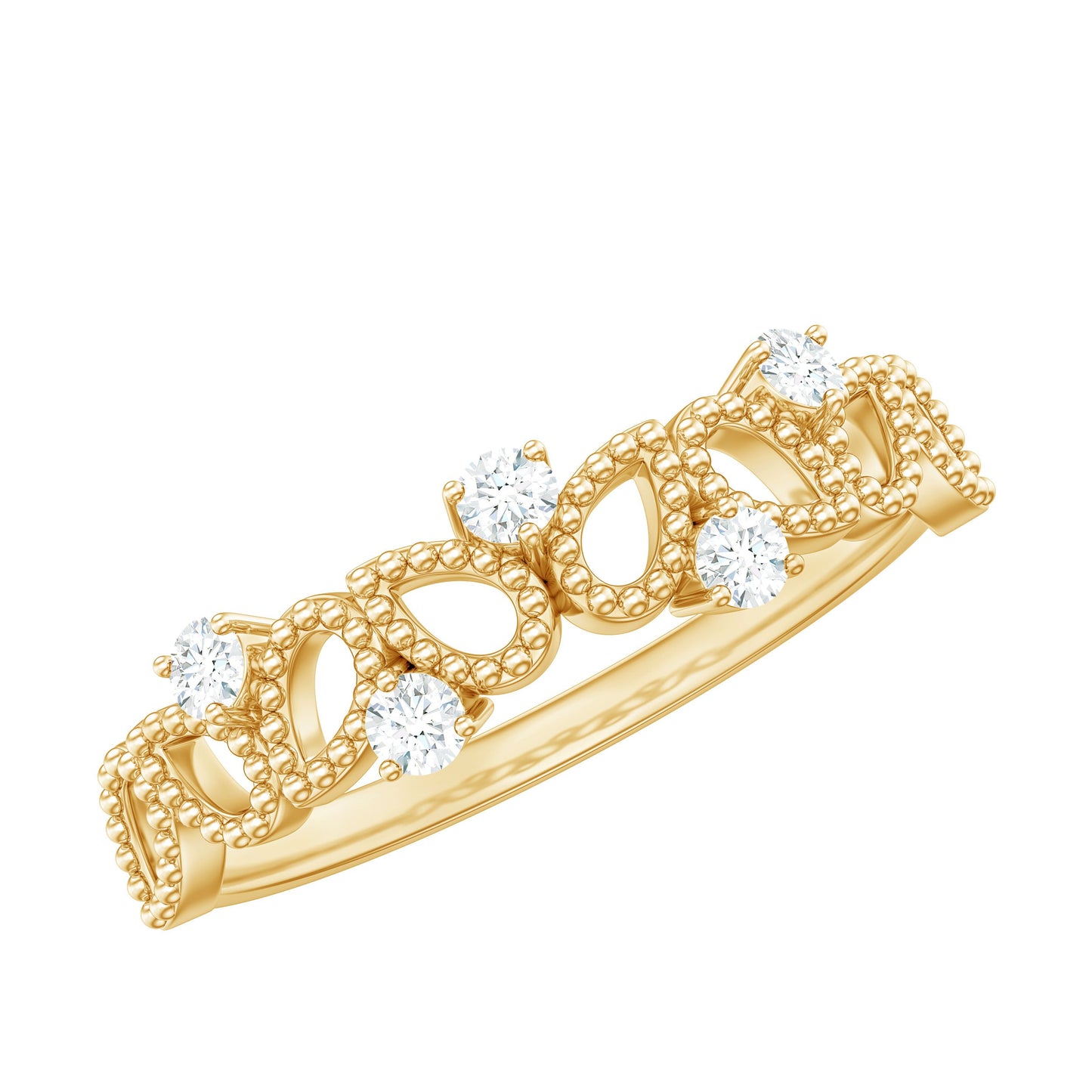 Natural Diamond Half Eternity Band with Beaded Detailing