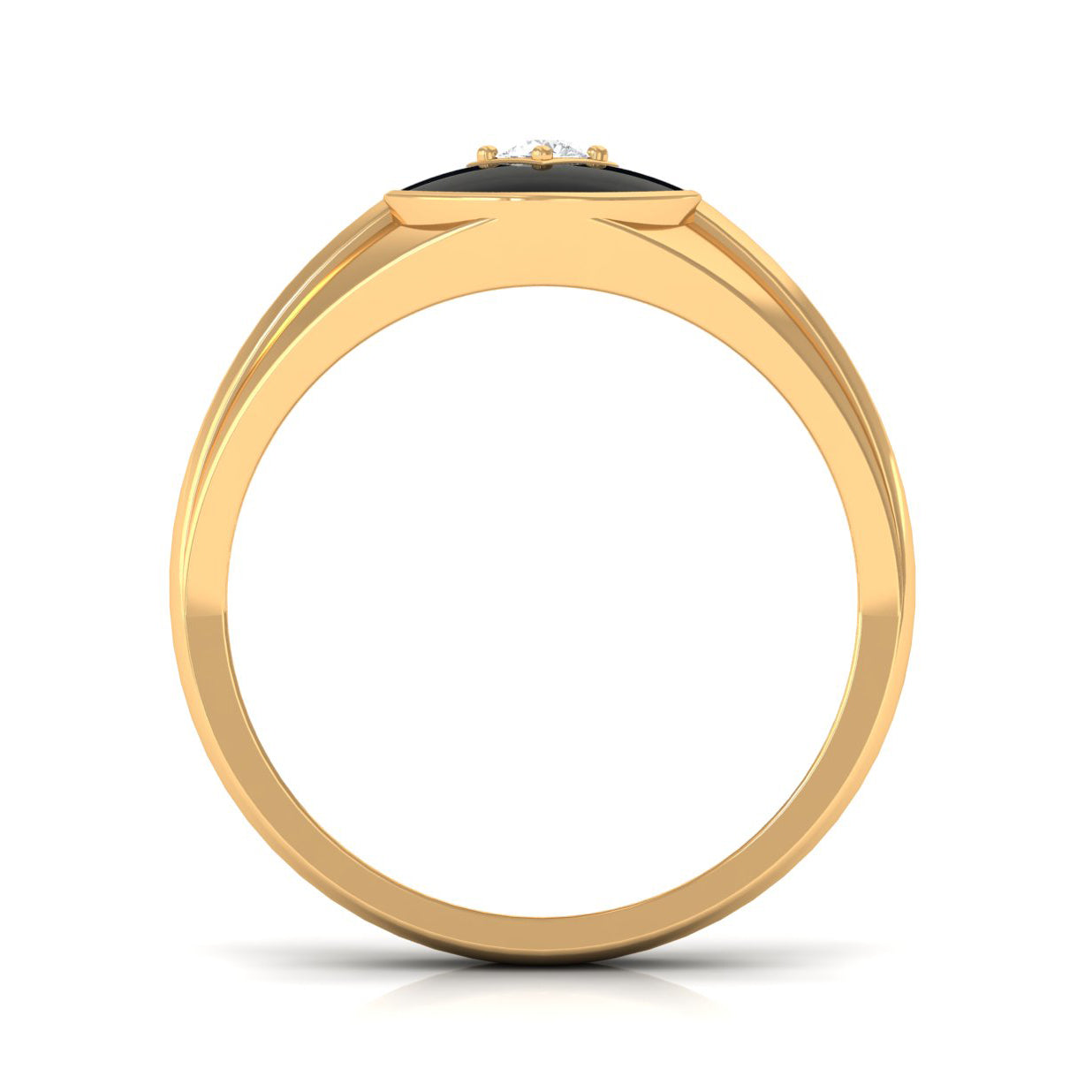Natural Diamond Mens Signet Engagement Ring with Black Enamel