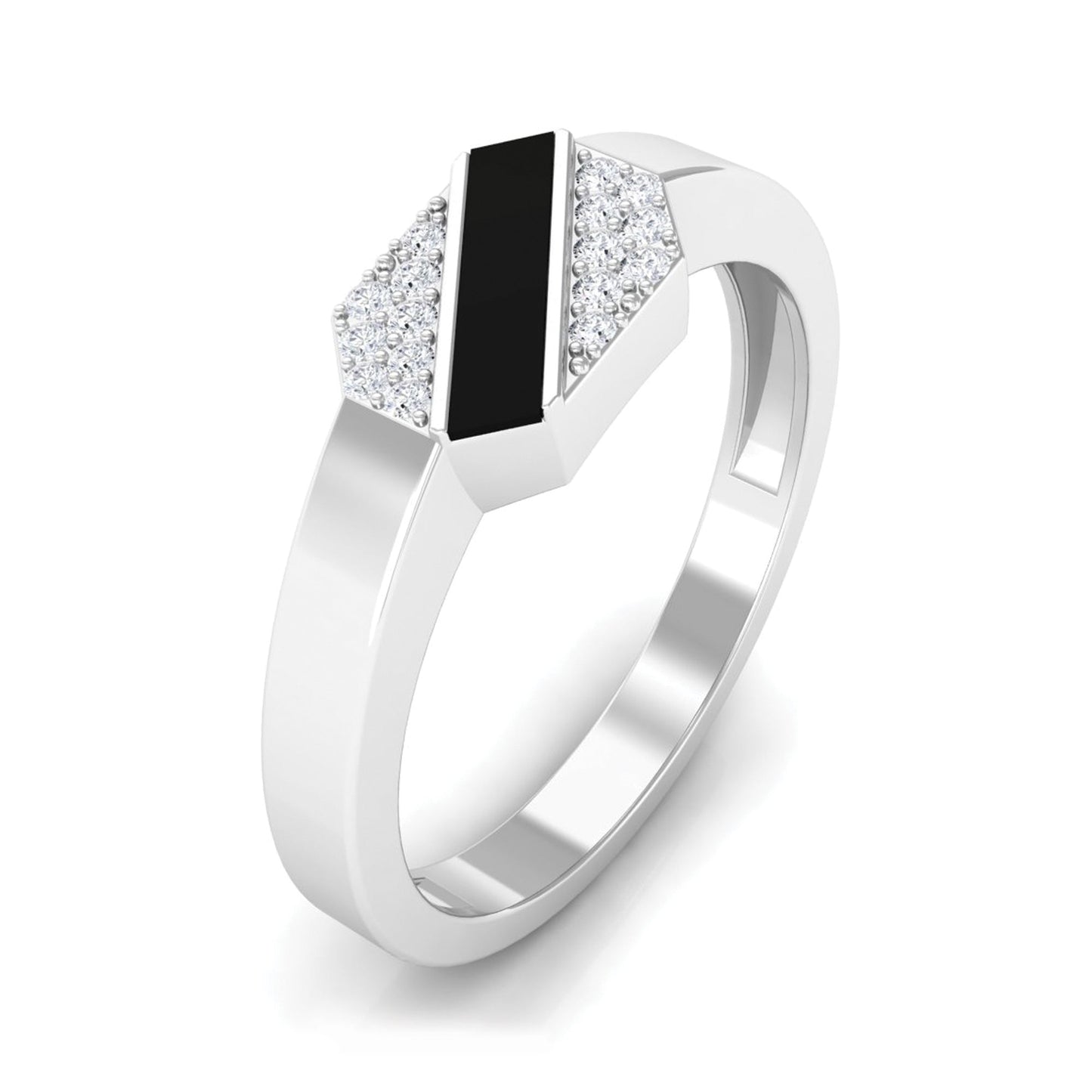 Certified Natural Diamond Mens Engagement Ring with Black Enamel