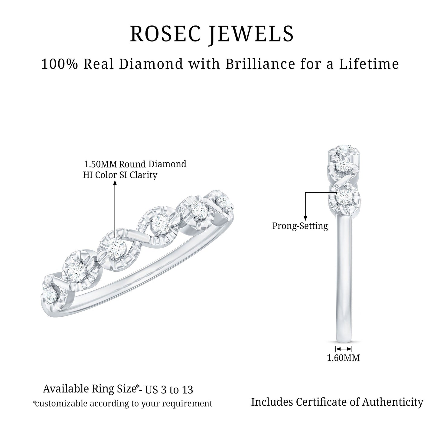Real Diamond Half Eternity Infinity Ring