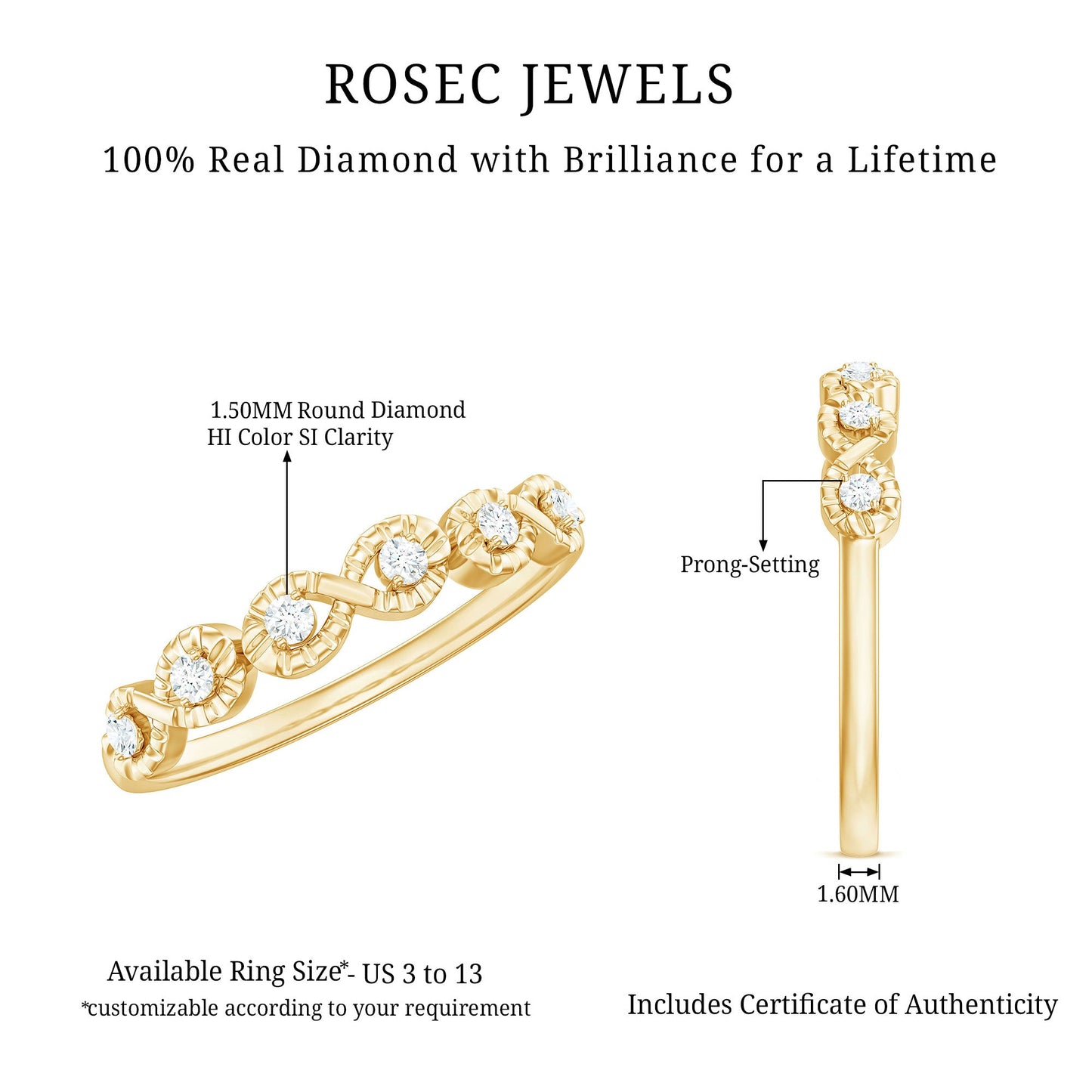 Real Diamond Half Eternity Infinity Ring