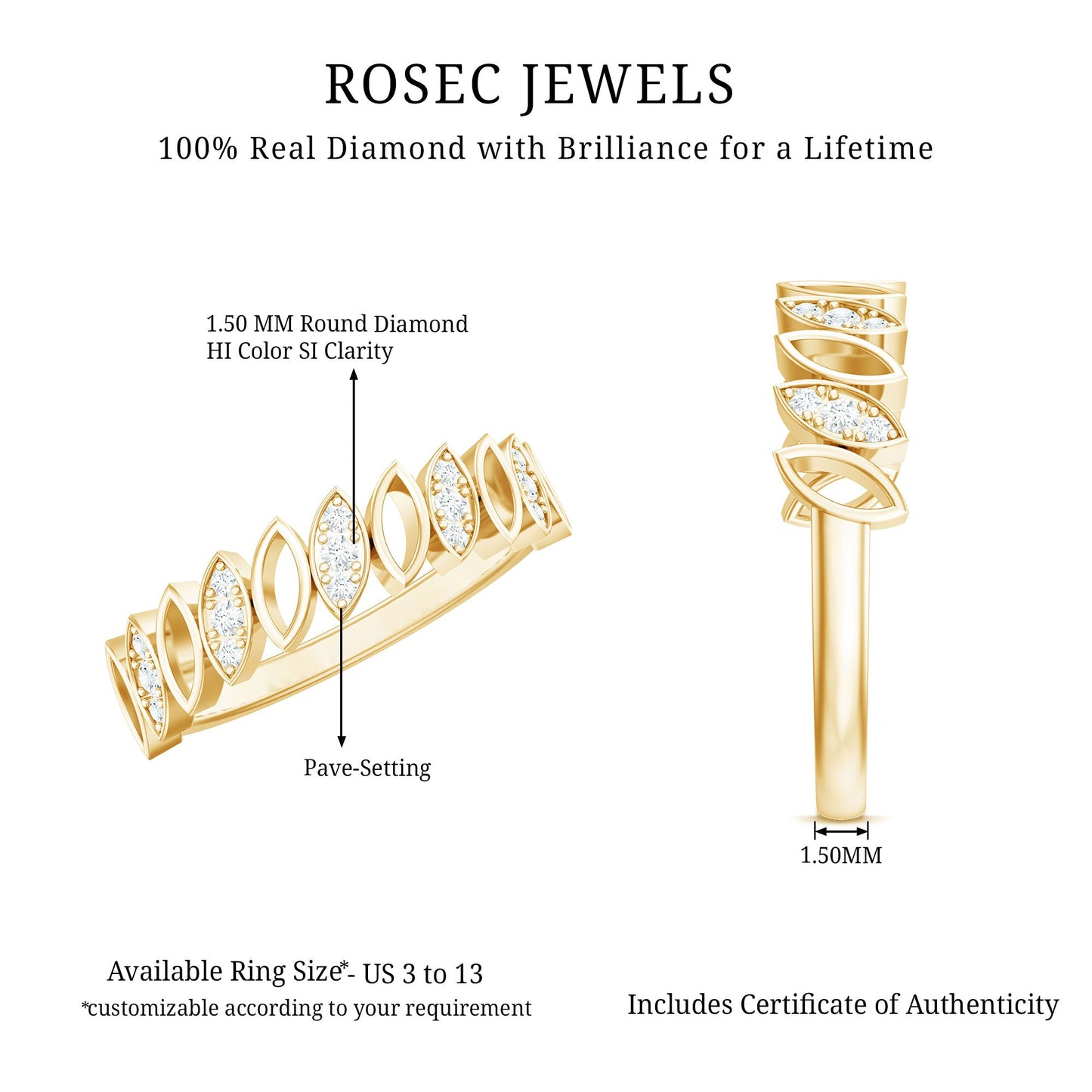 Natural Diamond Marquise Half Eternity Ring for Women