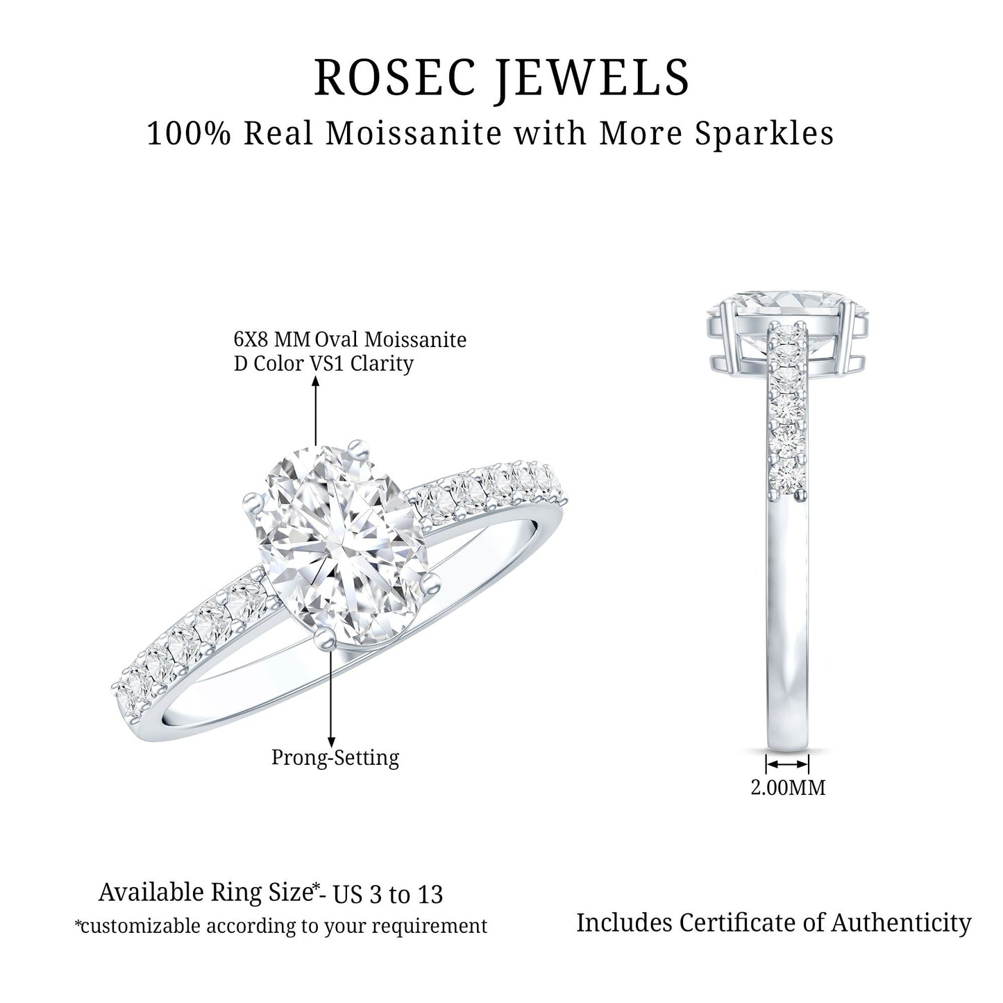 1 Carat Moissanite Oblong Engagement Ring for Women