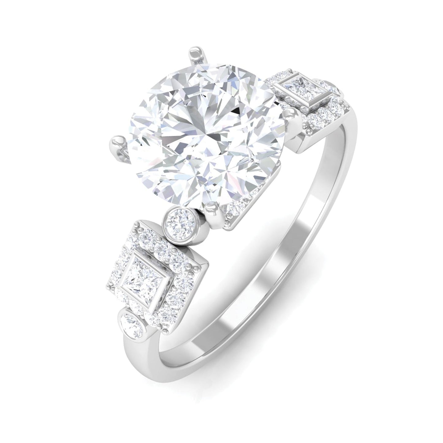 Round Cut Moissanite Antique Looking Engagement Ring