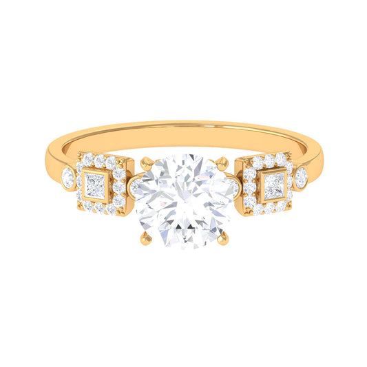 Round Cut Moissanite Antique Looking Engagement Ring