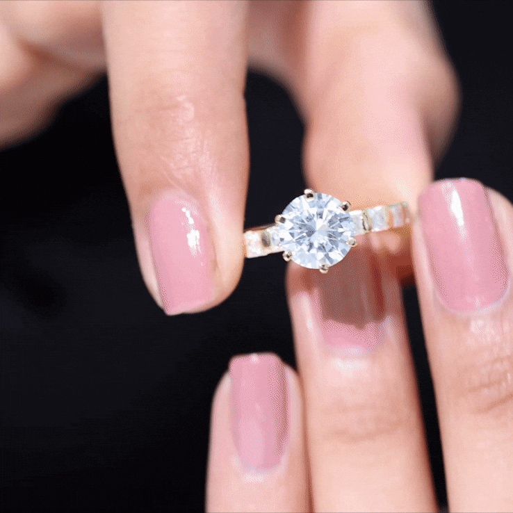 Round Cut 2 CT Moissanite Solitaire Engagement Ring with Side Stones