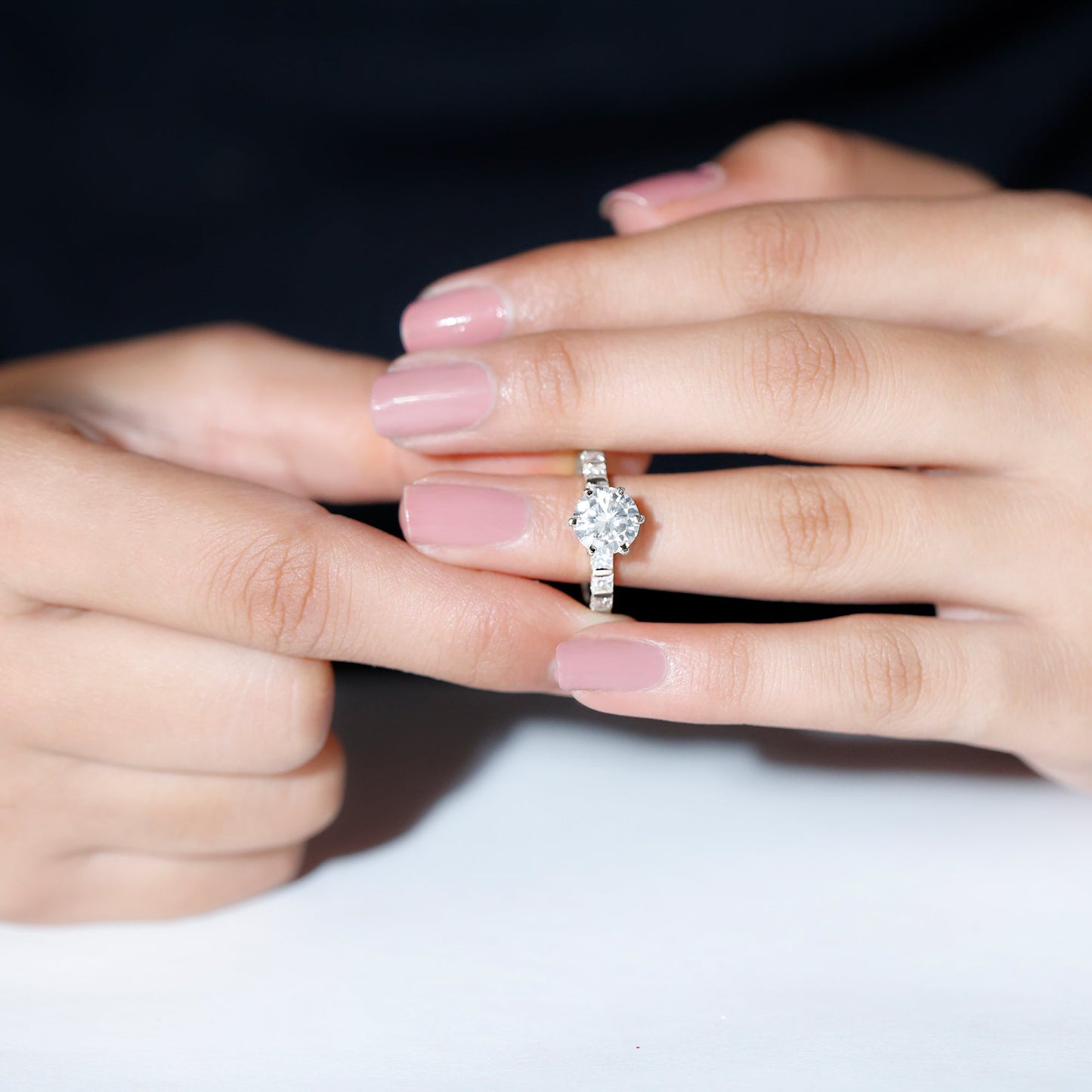Round Cut 2 CT Moissanite Solitaire Engagement Ring with Side Stones