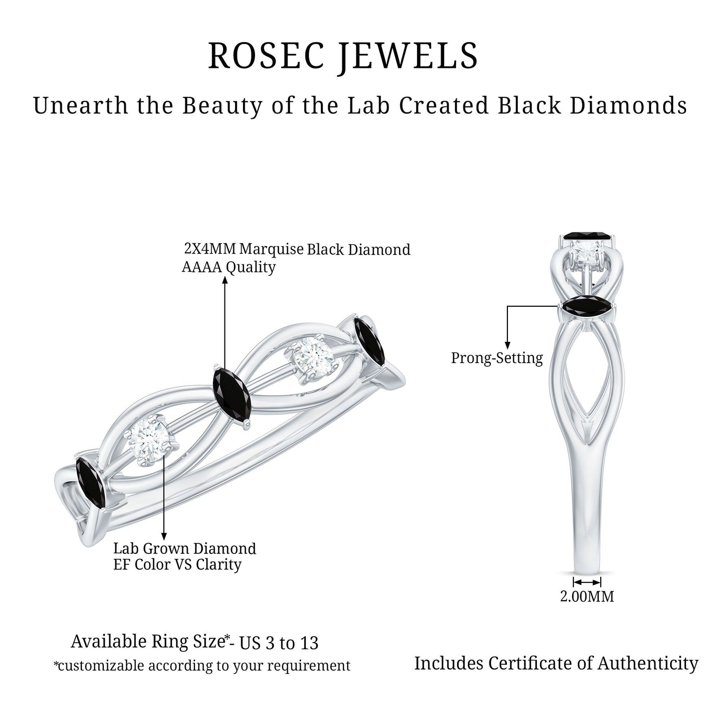 Certified Lab Grown Black Diamond Promise Ring with White Diamond