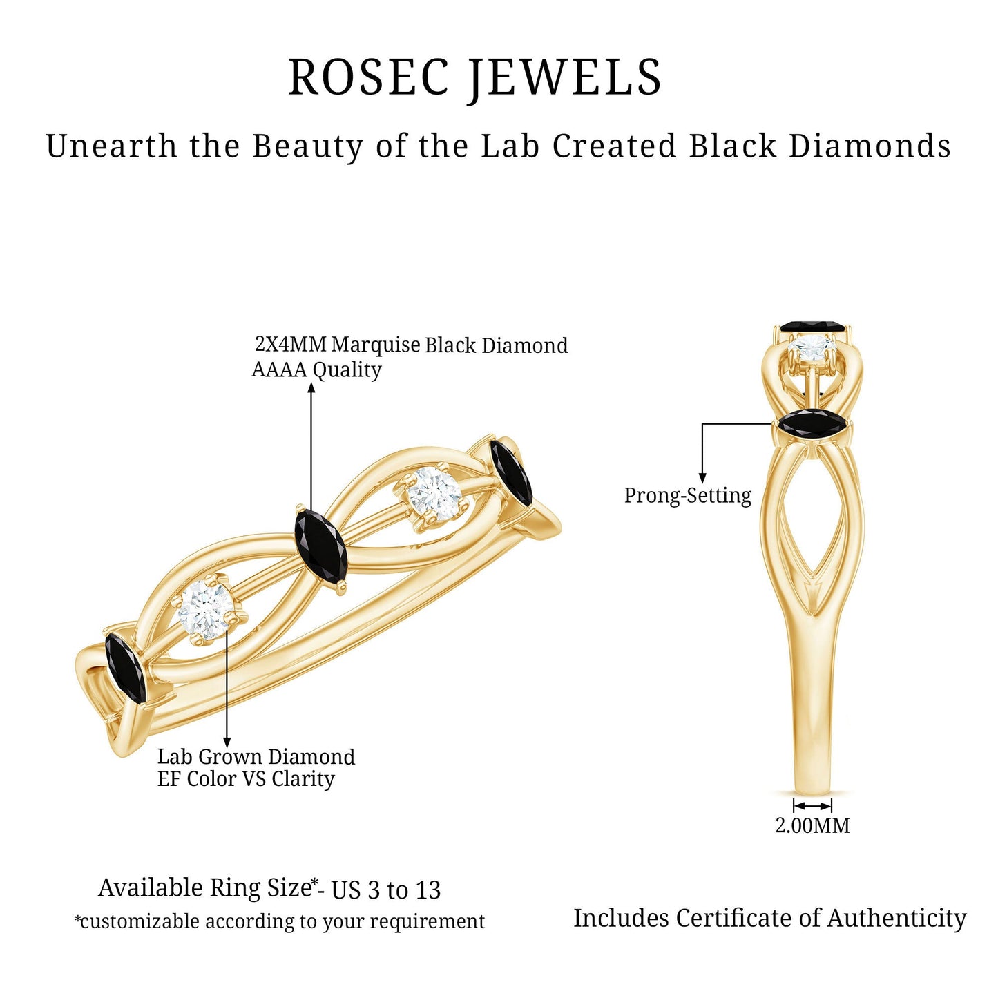 Certified Lab Grown Black Diamond Promise Ring with White Diamond