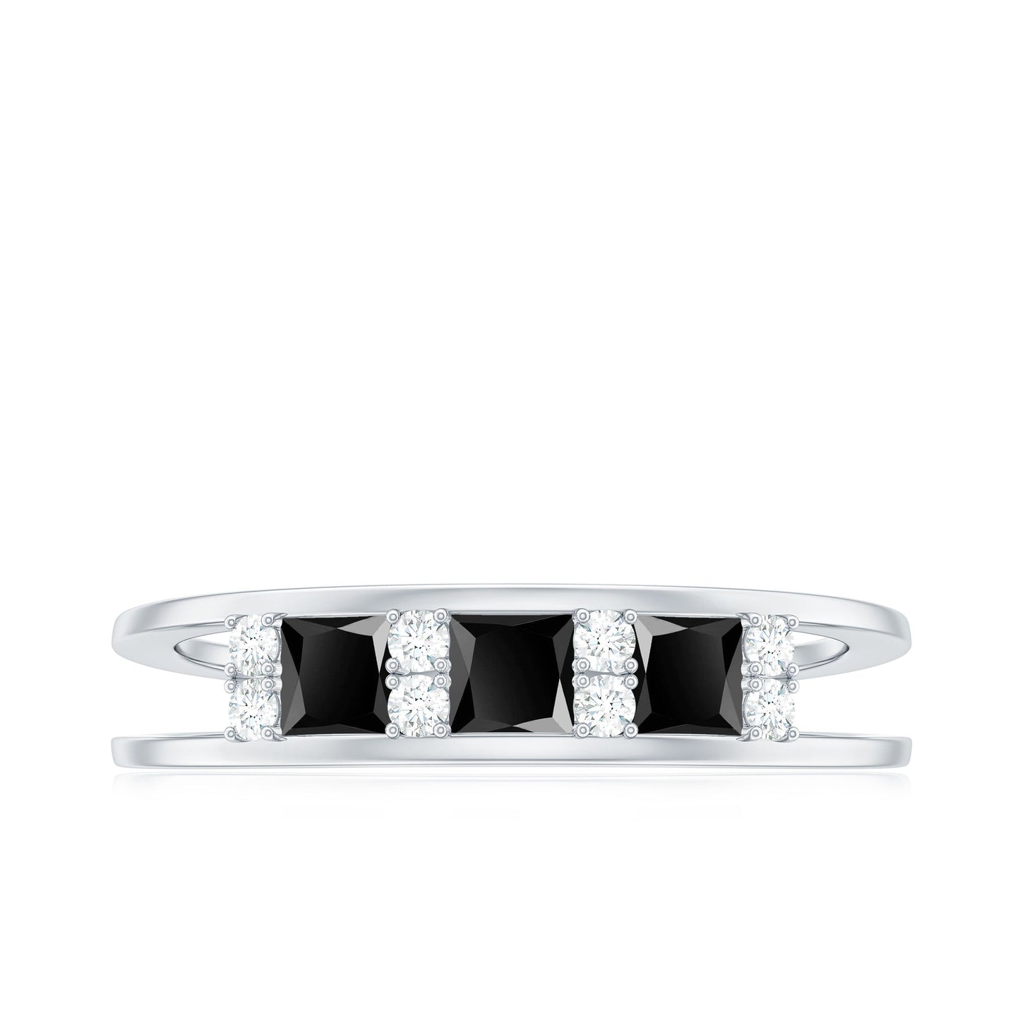 Certified Princess Cut Lab Grown Black and White Diamond Double Band Ring