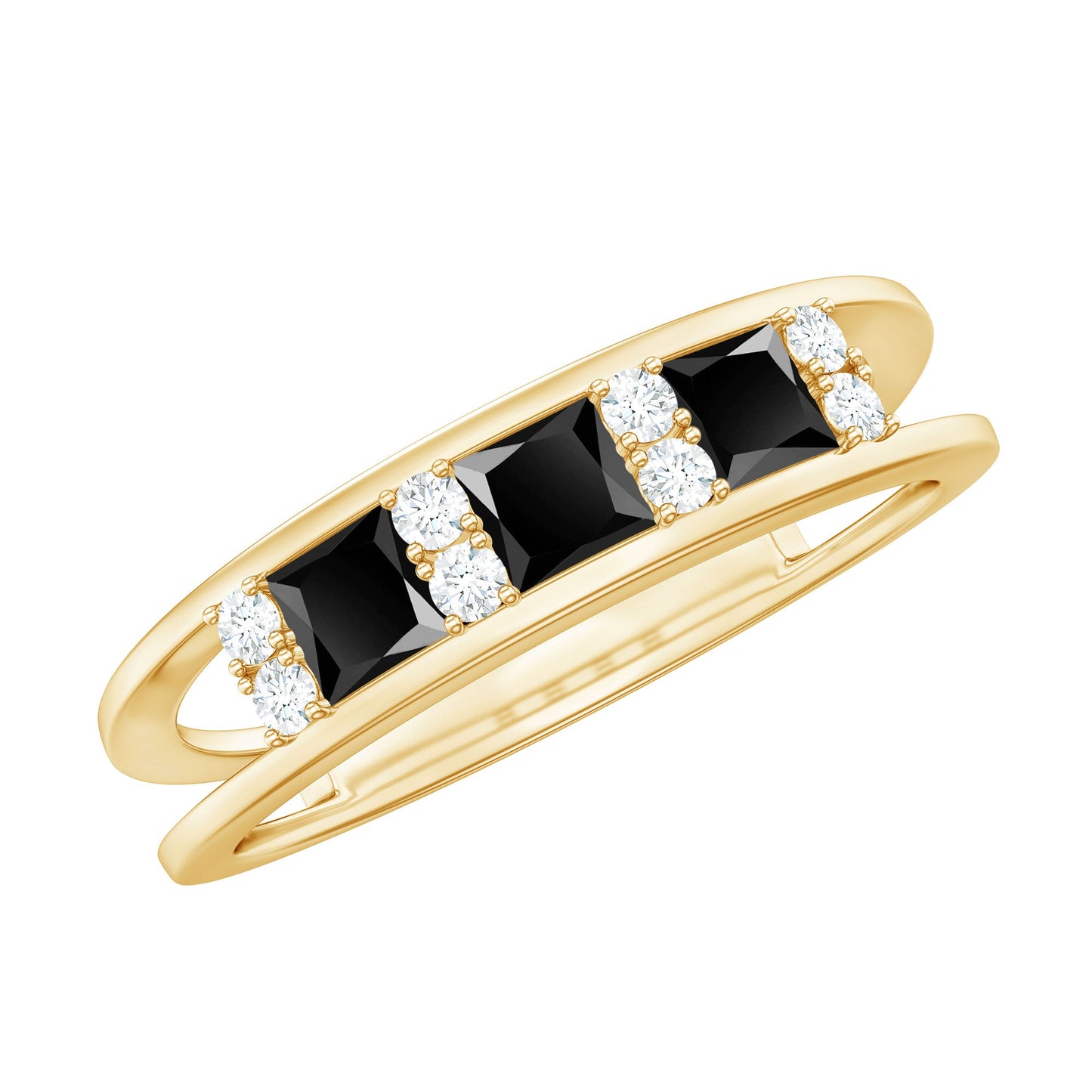 Certified Princess Cut Lab Grown Black and White Diamond Double Band Ring