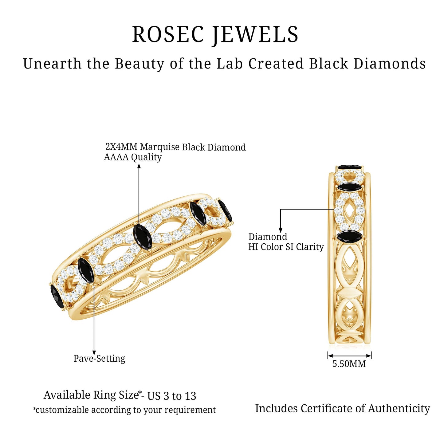 Certified Lab Grown Black and White Diamond Infinity Band Ring