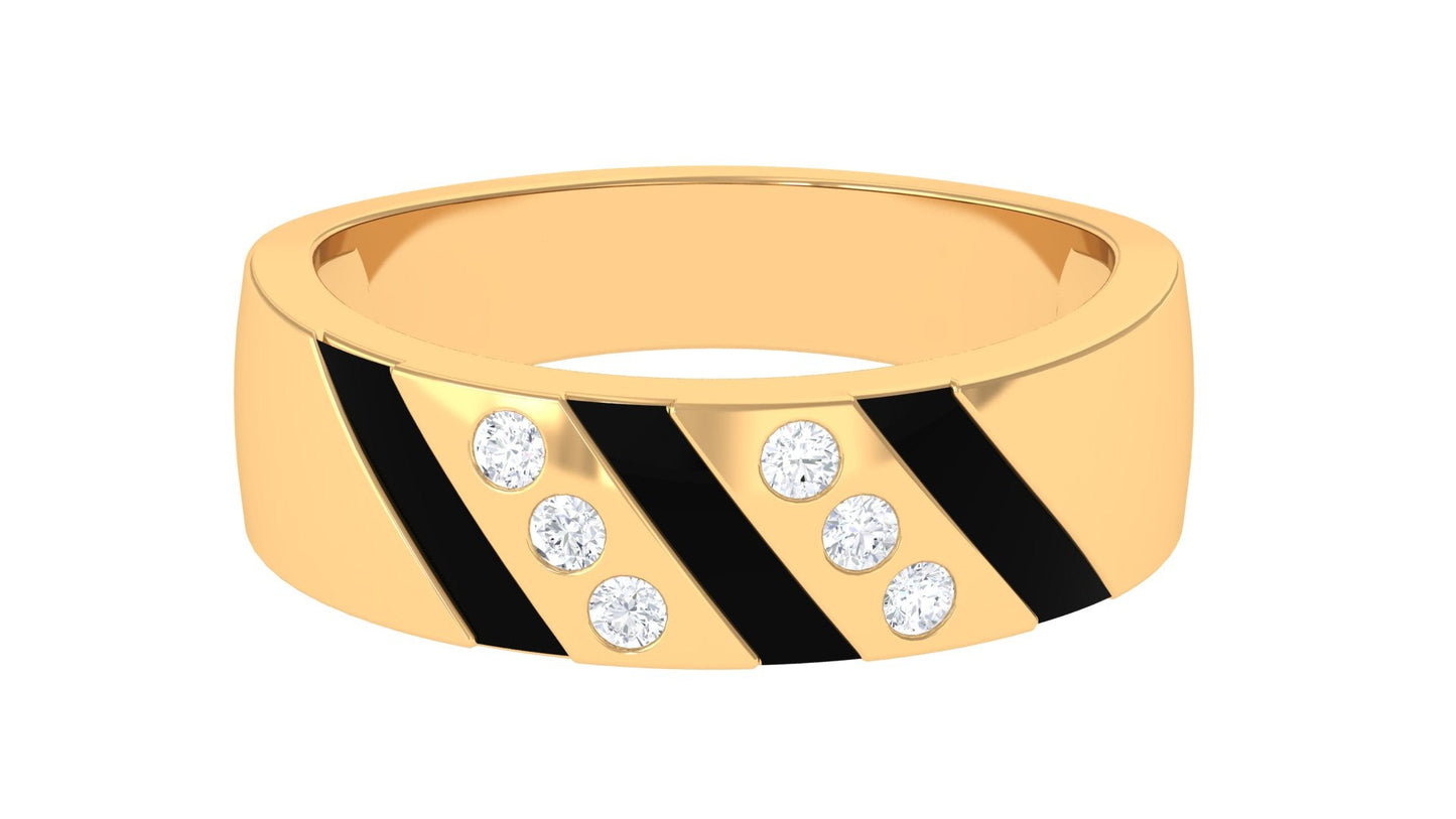 Natural Diamond Mens Wedding Band with Black Enamel