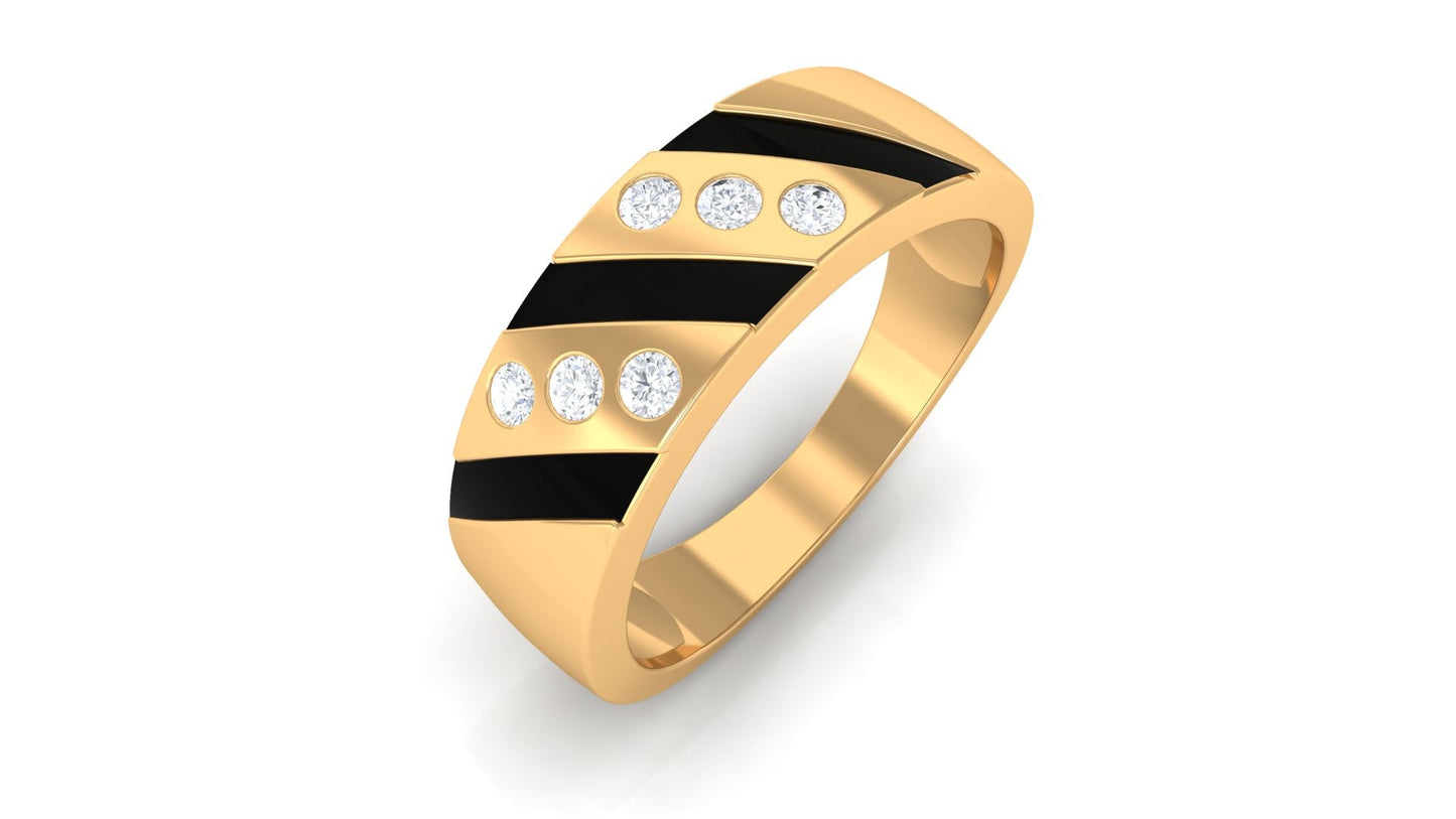 Natural Diamond Mens Wedding Band with Black Enamel