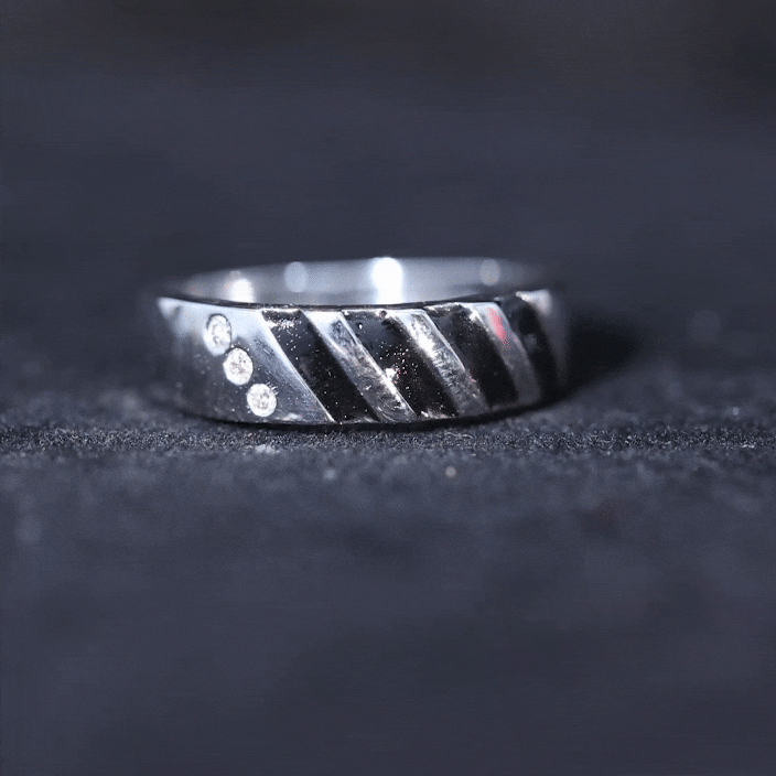 Real Diamond Enamel Band Ring in Flush Setting