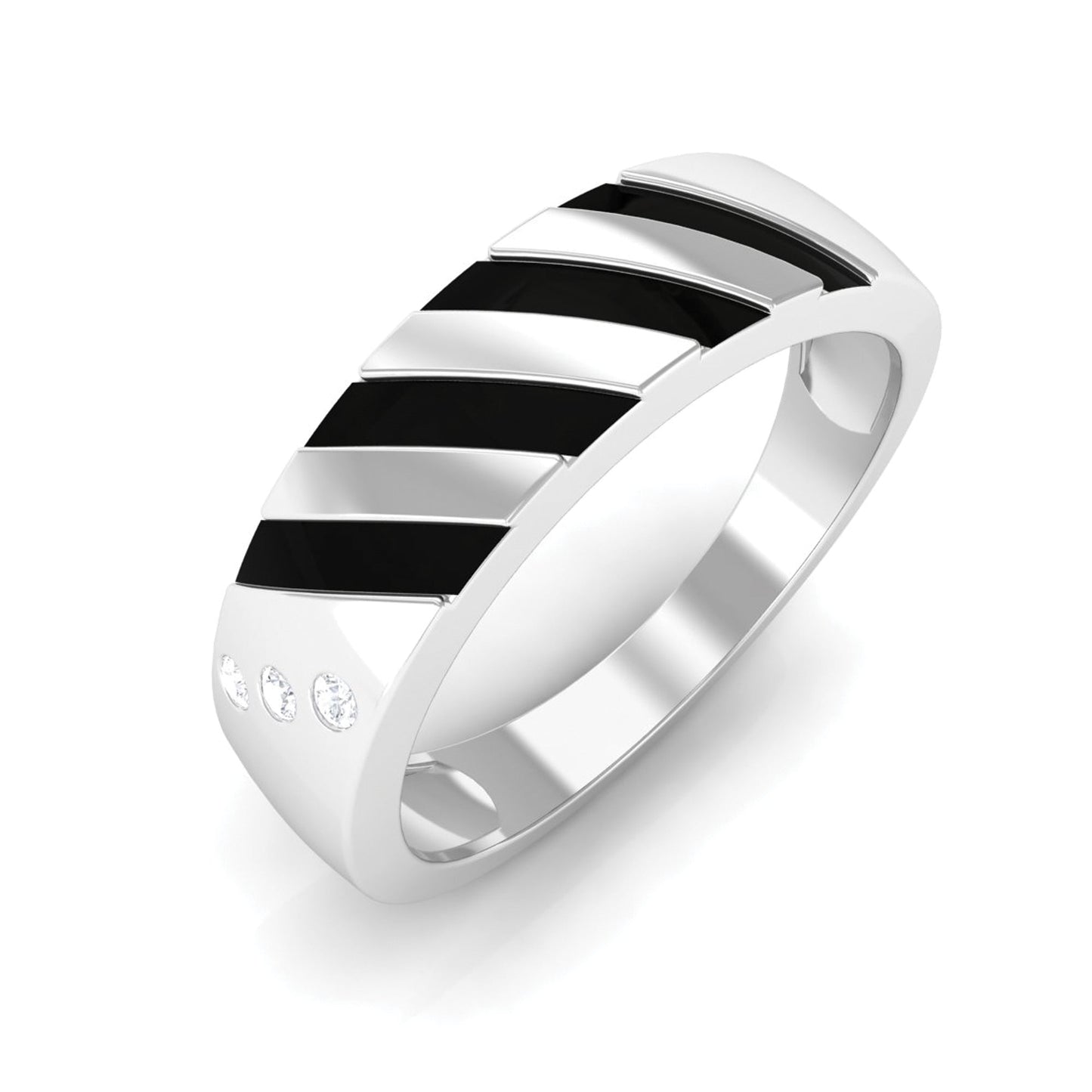 Real Diamond Enamel Band Ring in Flush Setting