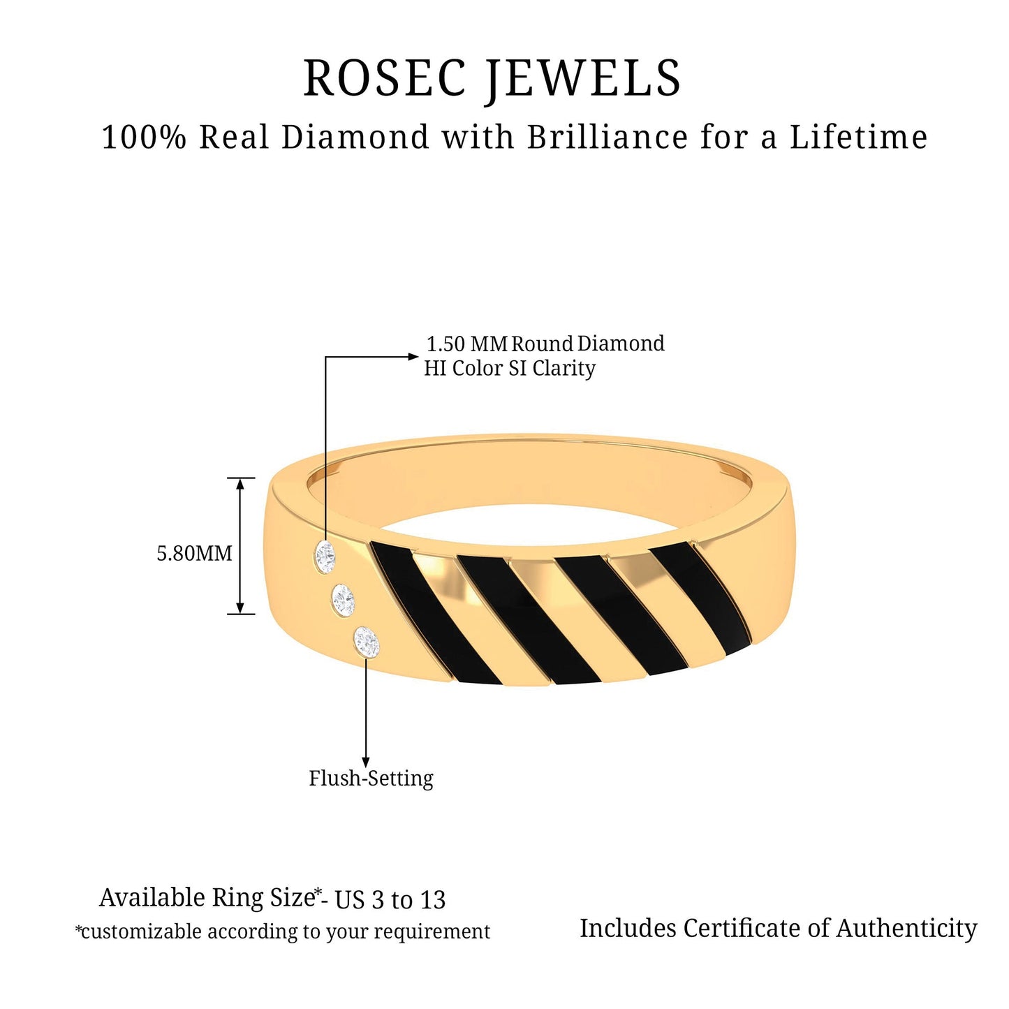 Real Diamond Enamel Band Ring in Flush Setting