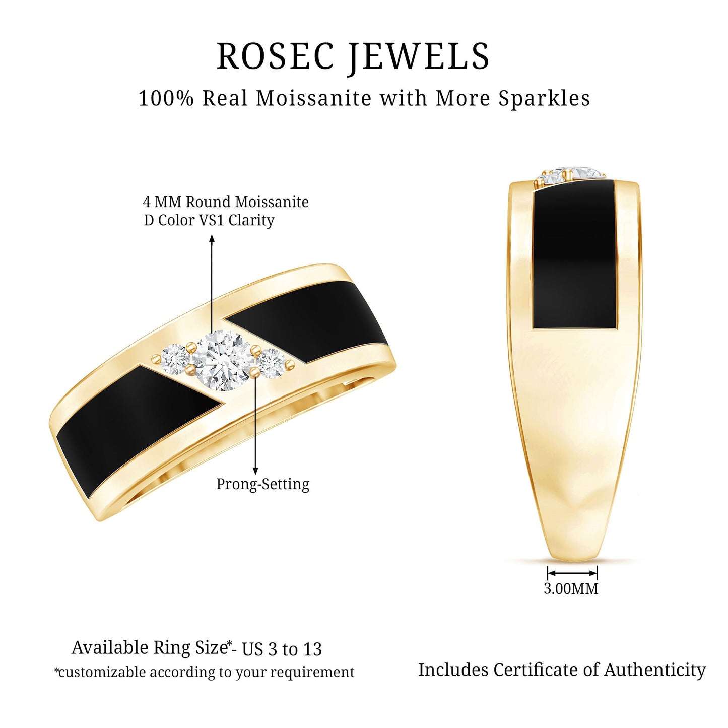 Classic Moissanite Mens Wedding Band Ring