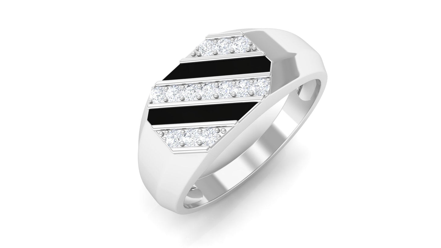 Classic Diamond Mens Engagement Ring with Black Enamel