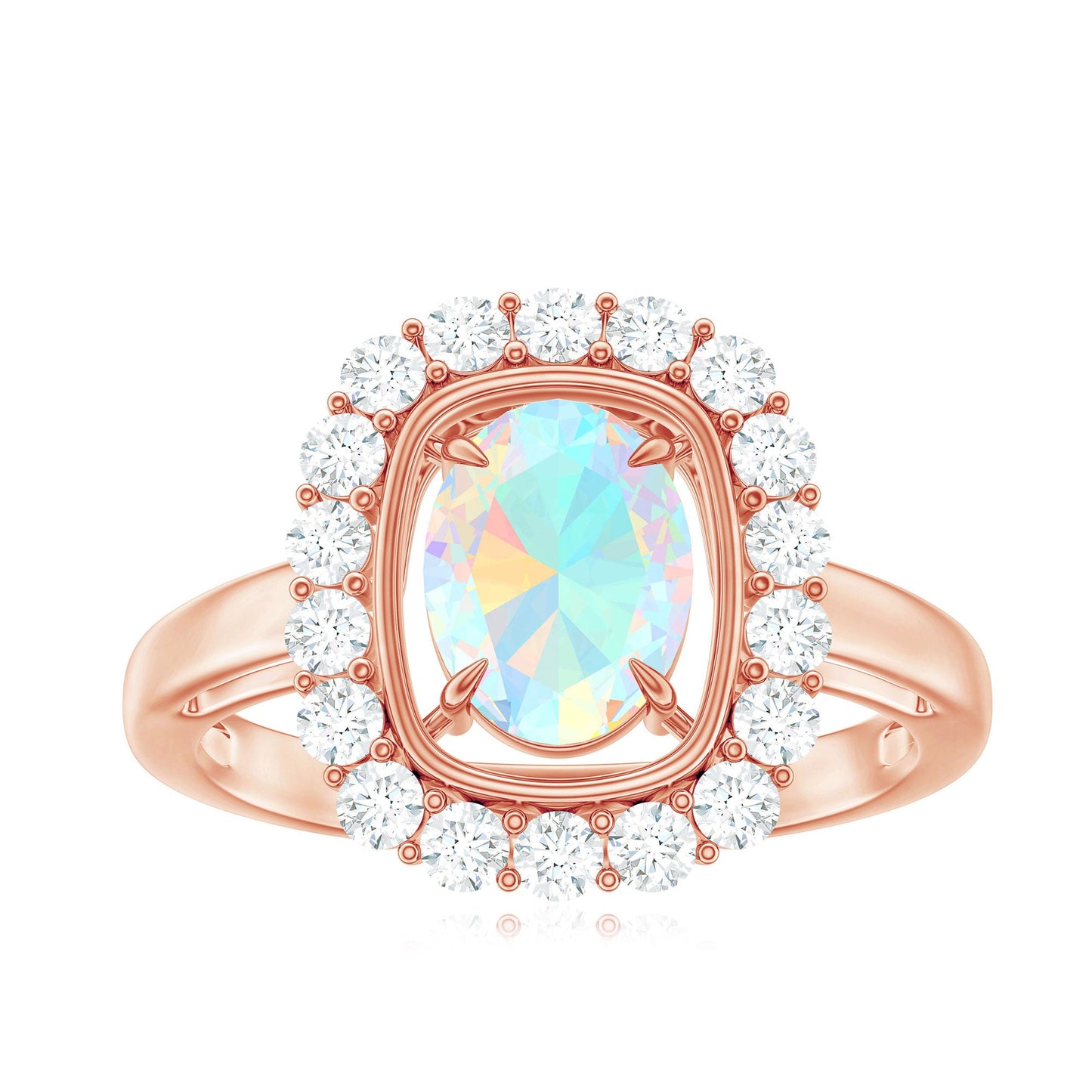 1.2 Carat Oval Cut Ethiopian Opal Halo Engagement Ring with Moissanite