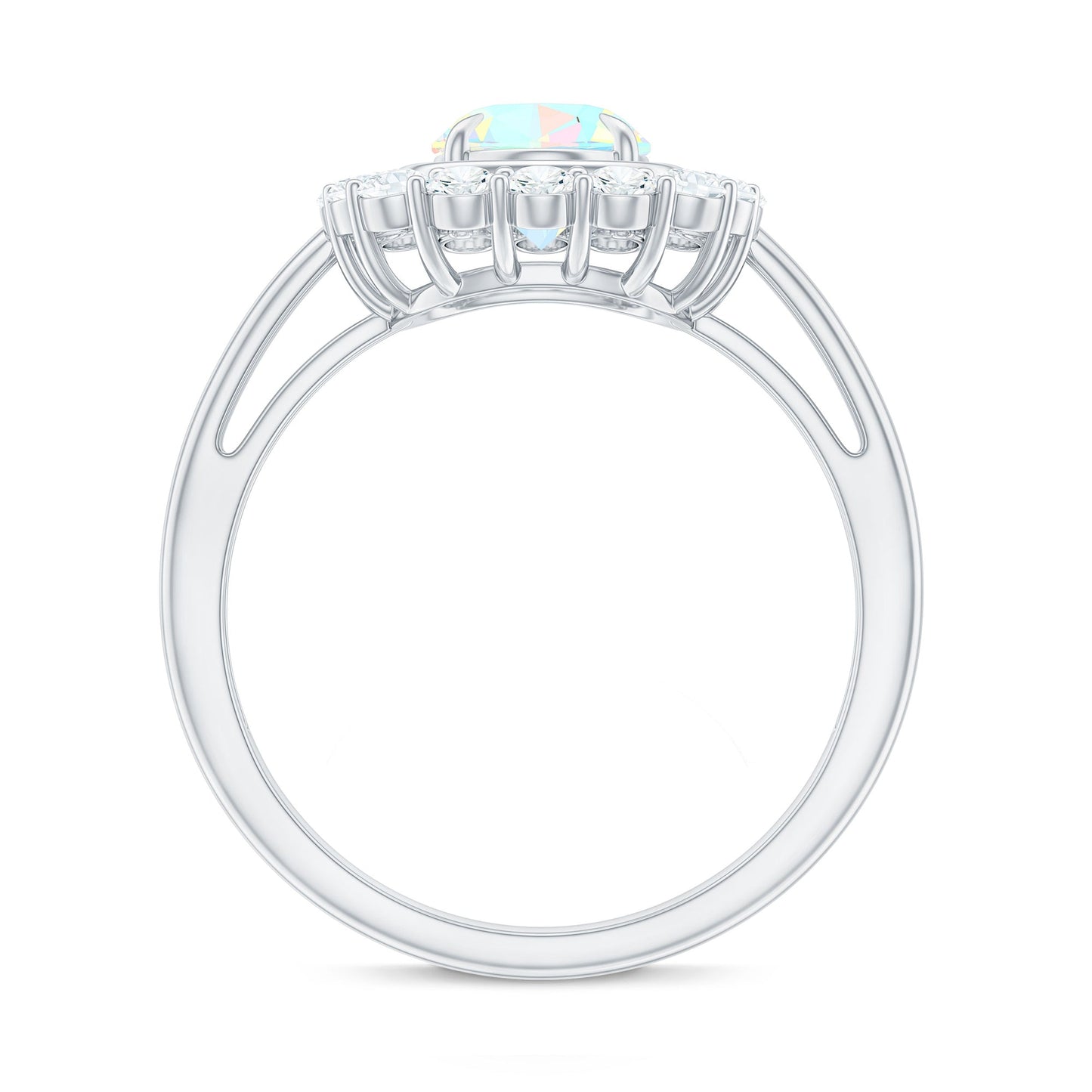 1.2 Carat Oval Cut Ethiopian Opal Halo Engagement Ring with Moissanite