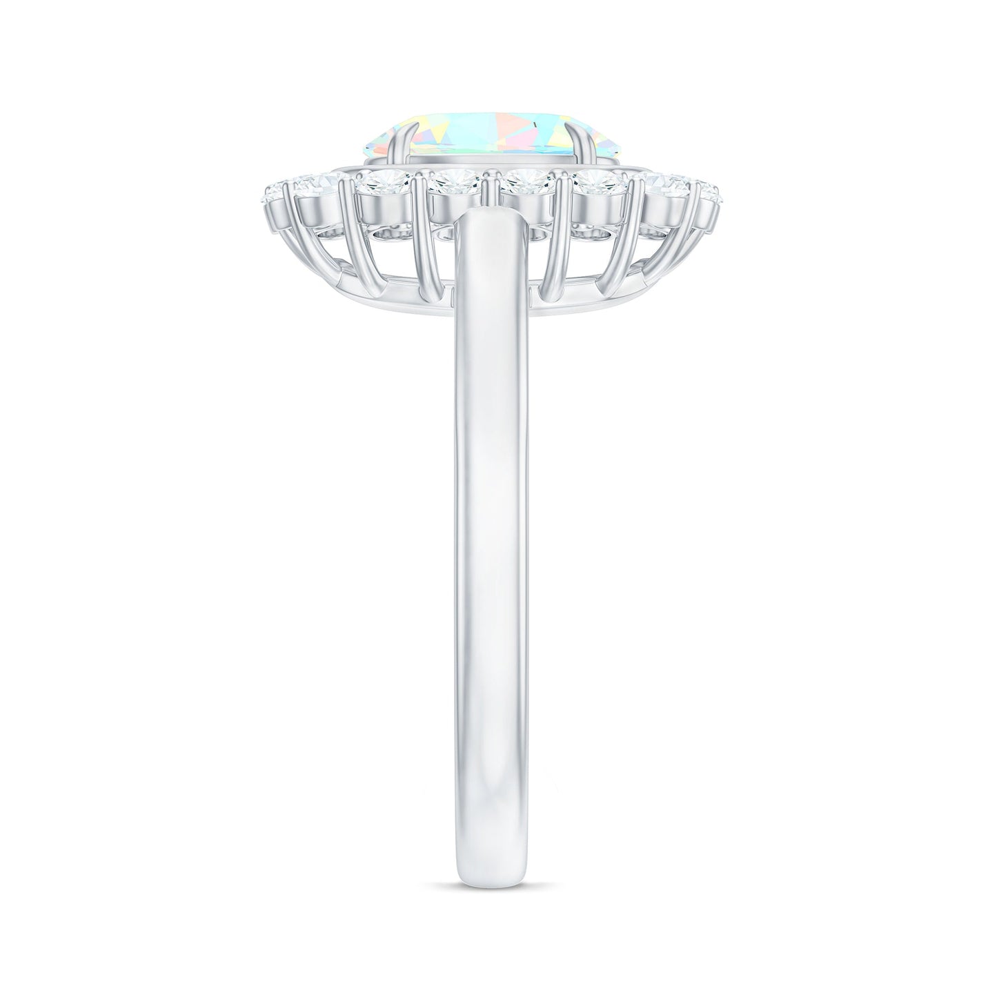 1.2 Carat Oval Cut Ethiopian Opal Halo Engagement Ring with Moissanite