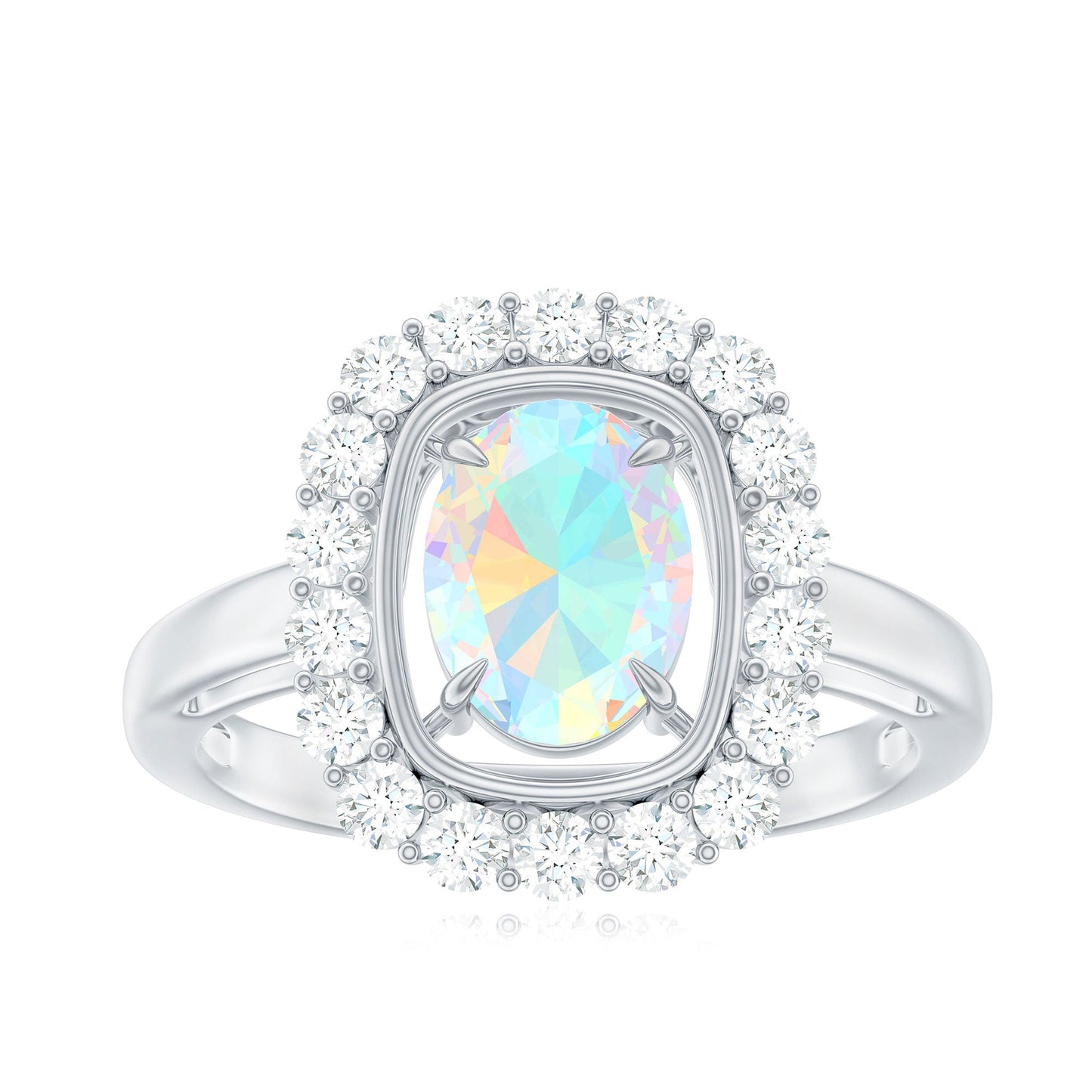 1.2 Carat Oval Cut Ethiopian Opal Halo Engagement Ring with Moissanite