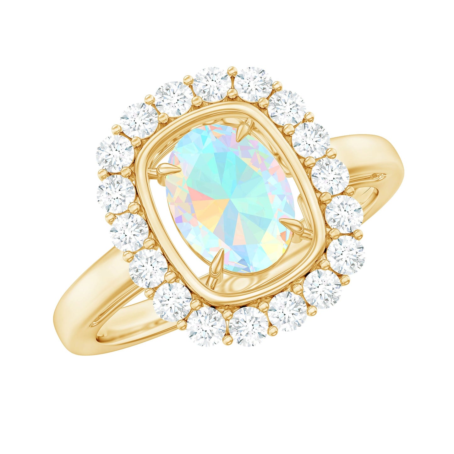 1.2 Carat Oval Cut Ethiopian Opal Halo Engagement Ring with Moissanite