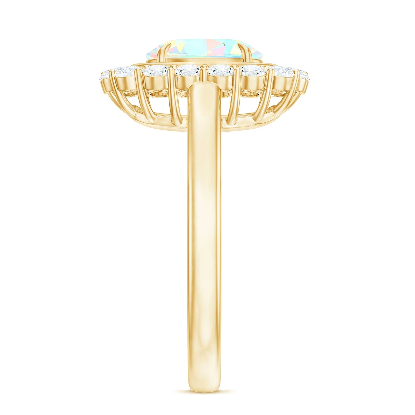 1.2 Carat Oval Cut Ethiopian Opal Halo Engagement Ring with Moissanite