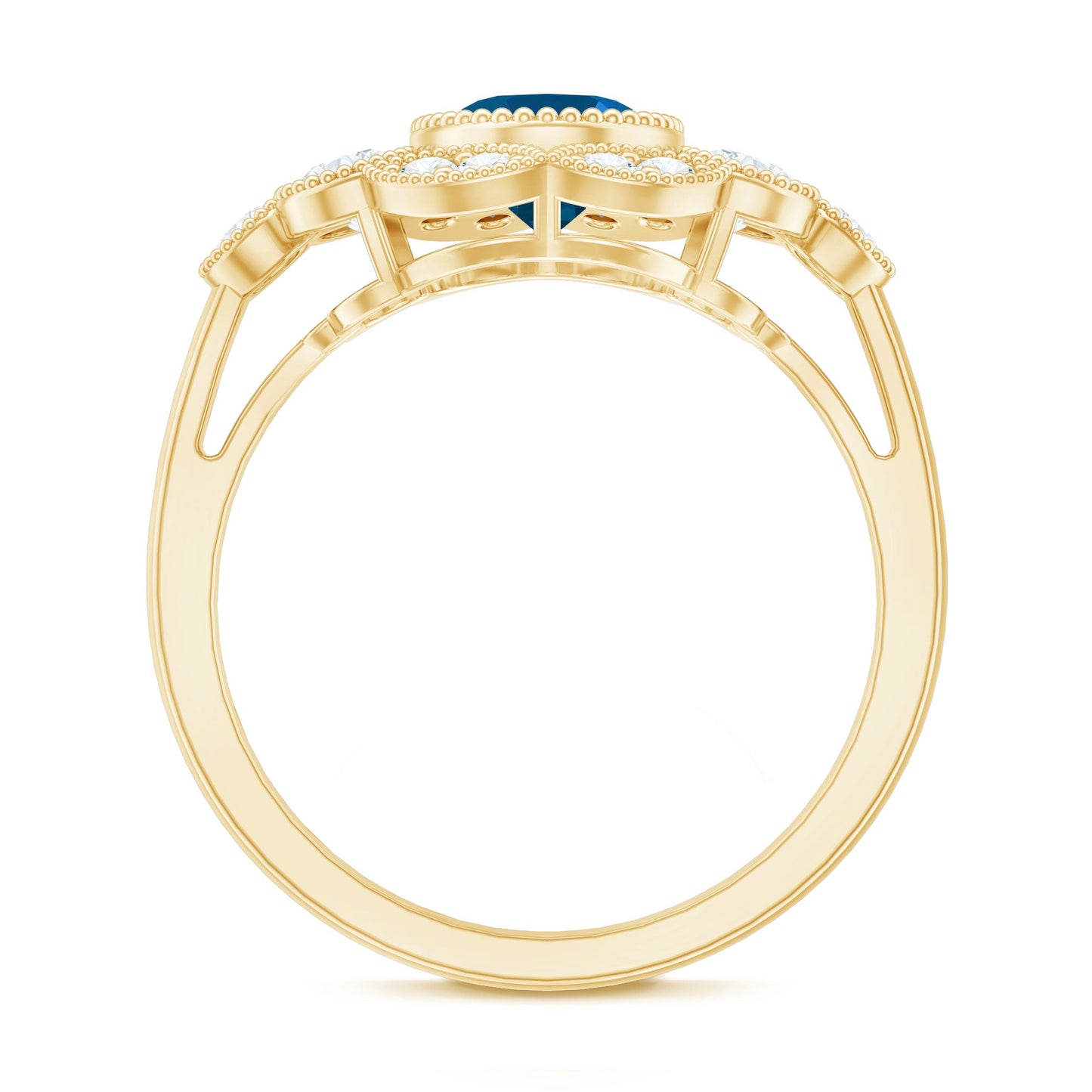 Real Oval London Blue Topaz Vintage Engagement Ring with Diamond
