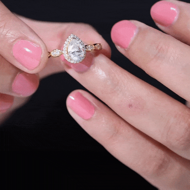 Moissanite Teardrop Engagement Ring with Scalloped Shank