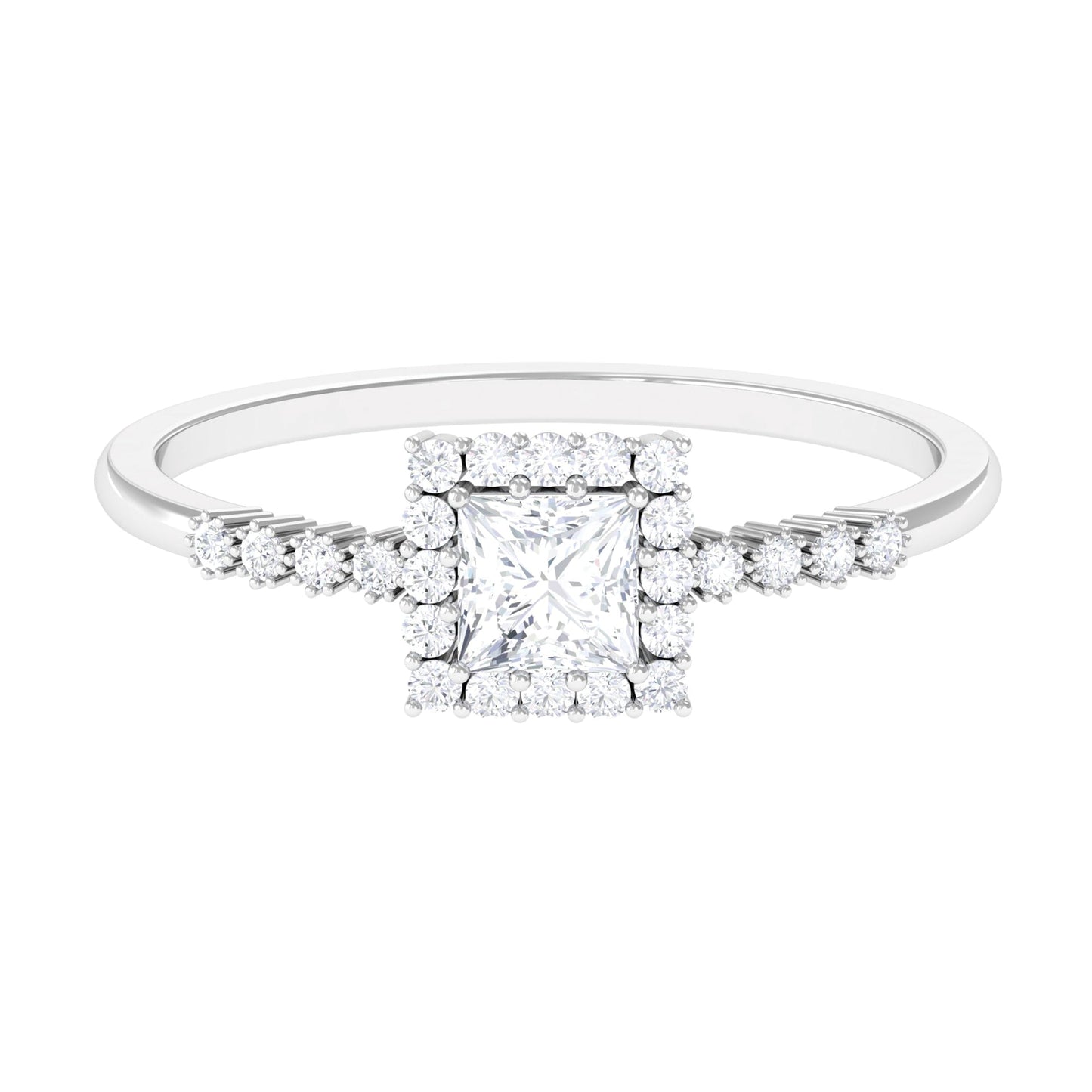 Certified Princess Cut Moissanite Engagement Ring with Halo