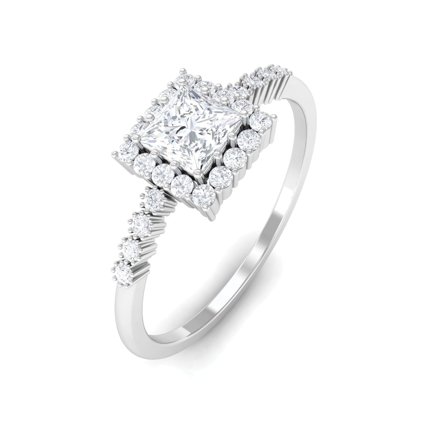 Certified Princess Cut Moissanite Engagement Ring with Halo