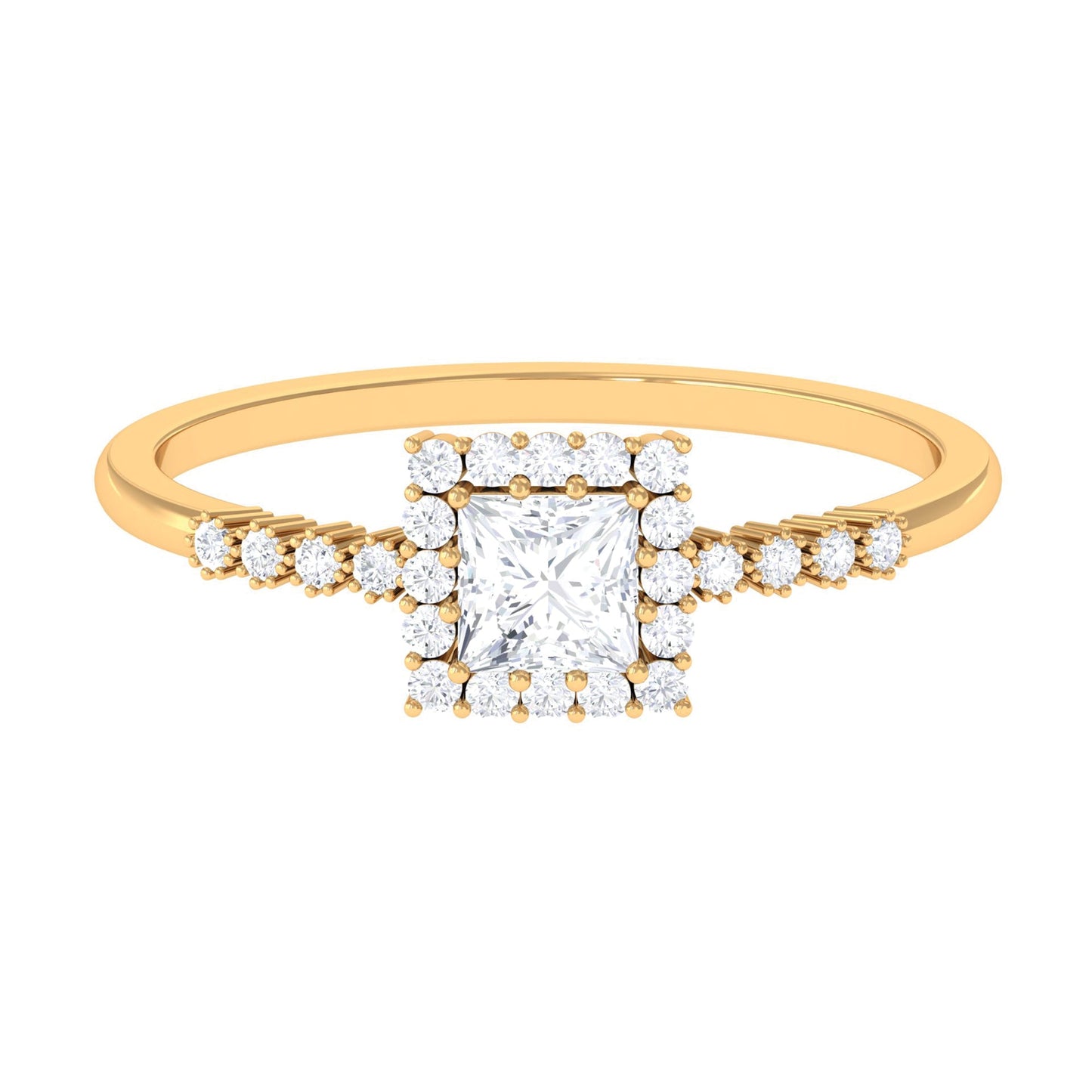 Certified Princess Cut Moissanite Engagement Ring with Halo