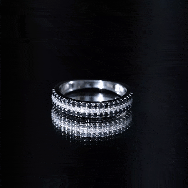 Certified Lab Grown Black and White Diamond Three Row Wedding Band