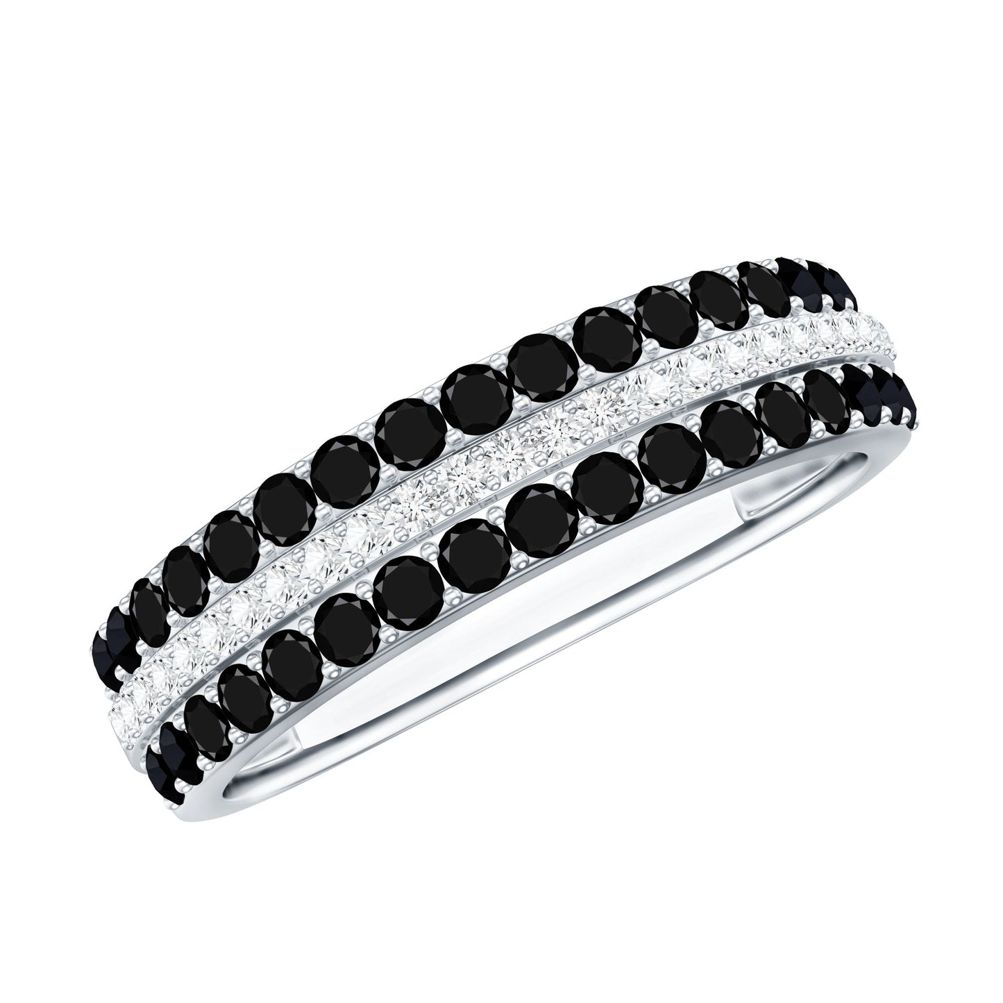 Certified Lab Grown Black and White Diamond Three Row Wedding Band