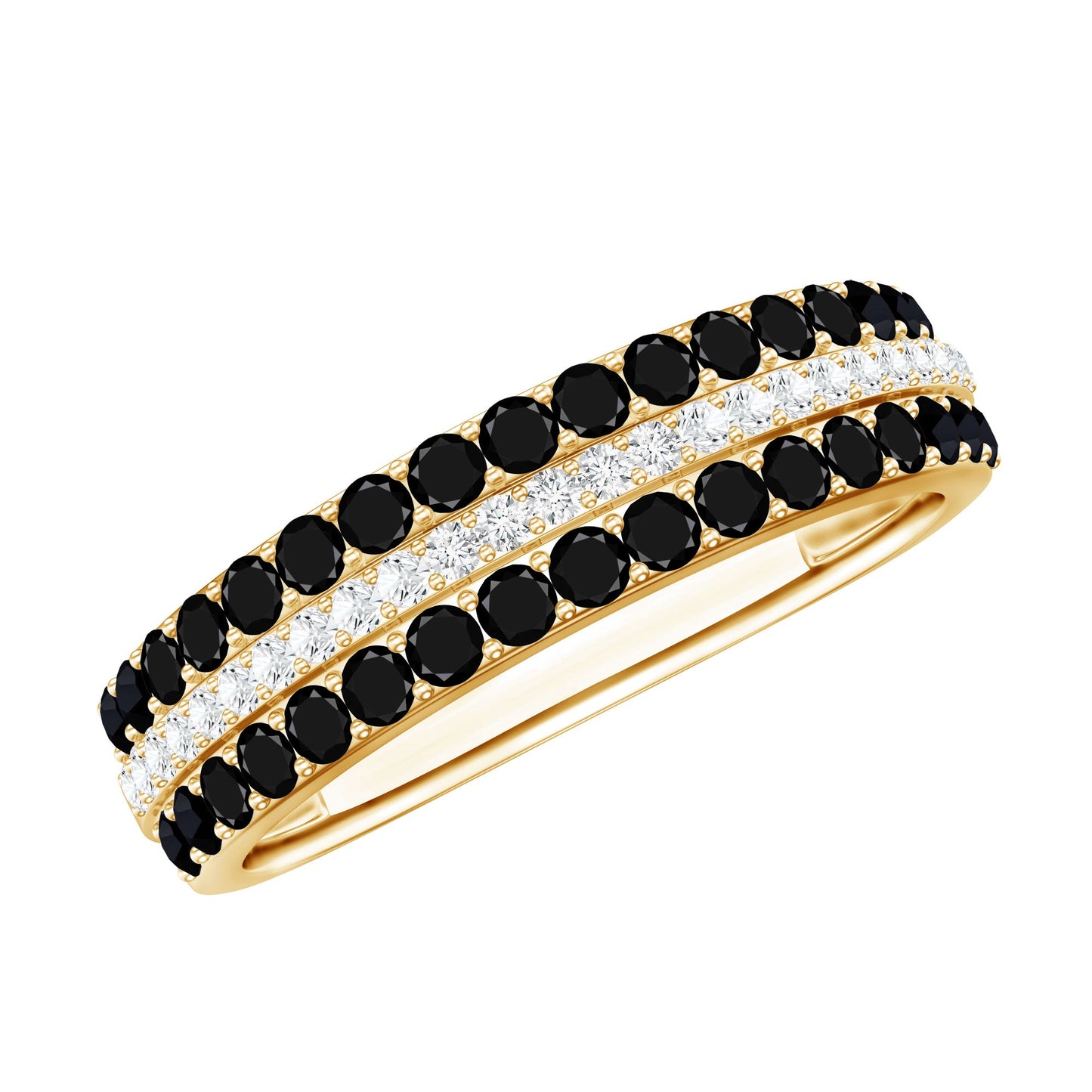 Certified Lab Grown Black and White Diamond Three Row Wedding Band