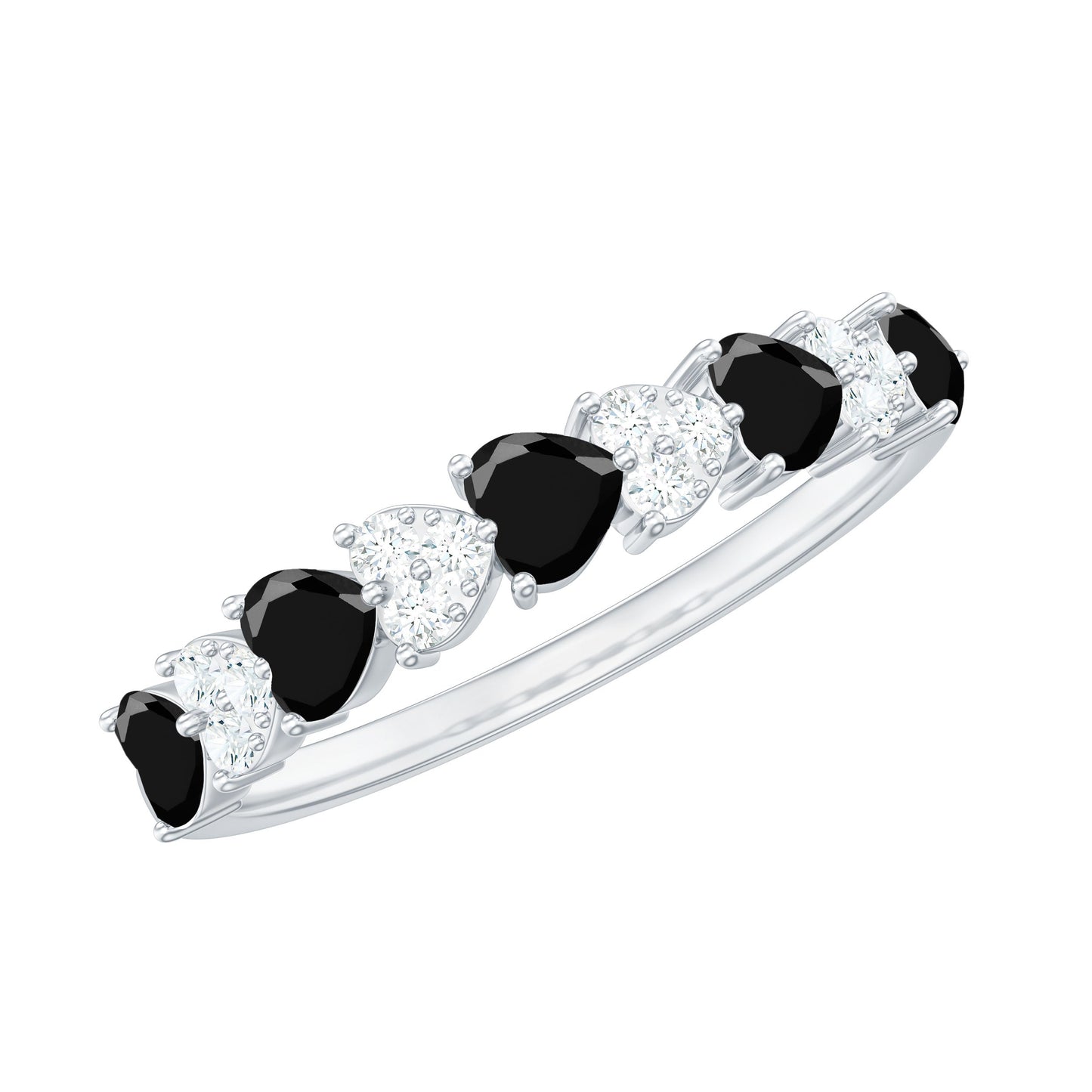 Lab Created Black Diamond Heart Half Eternity Ring with Diamond