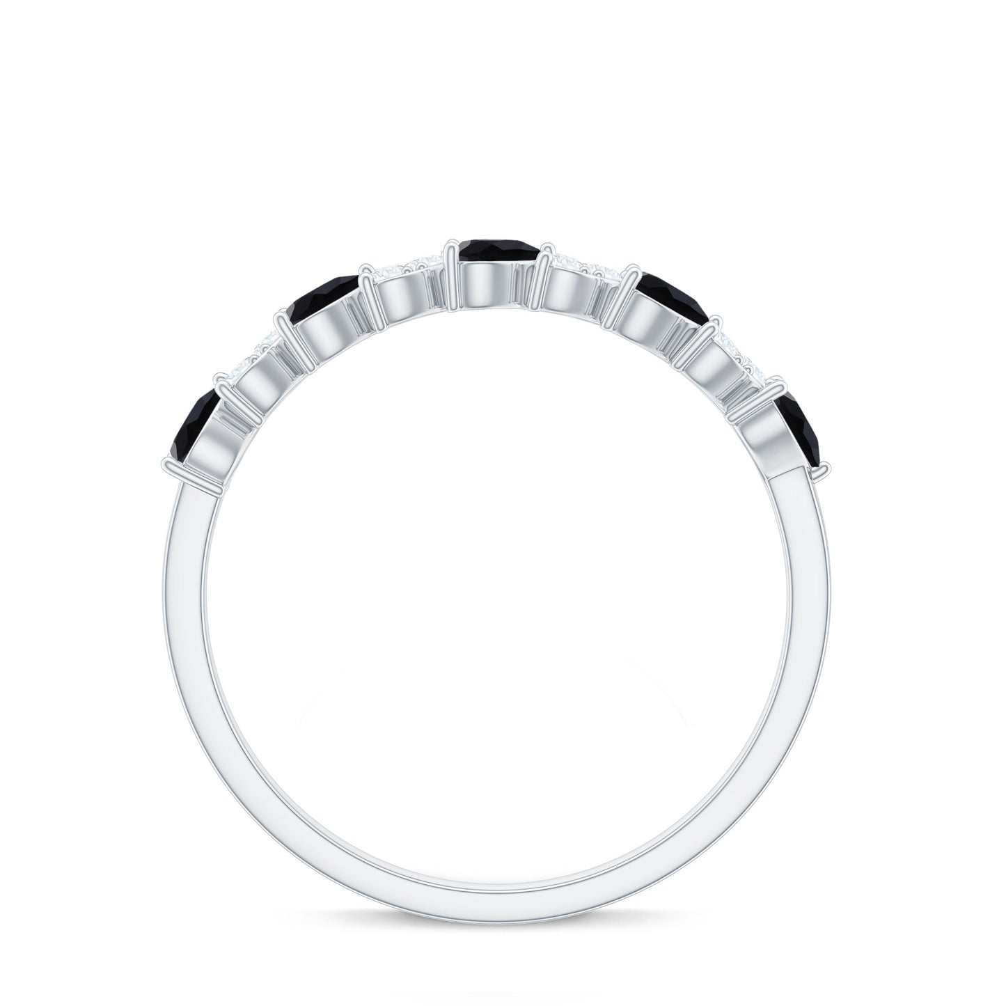 Lab Created Black Diamond Heart Half Eternity Ring with Diamond