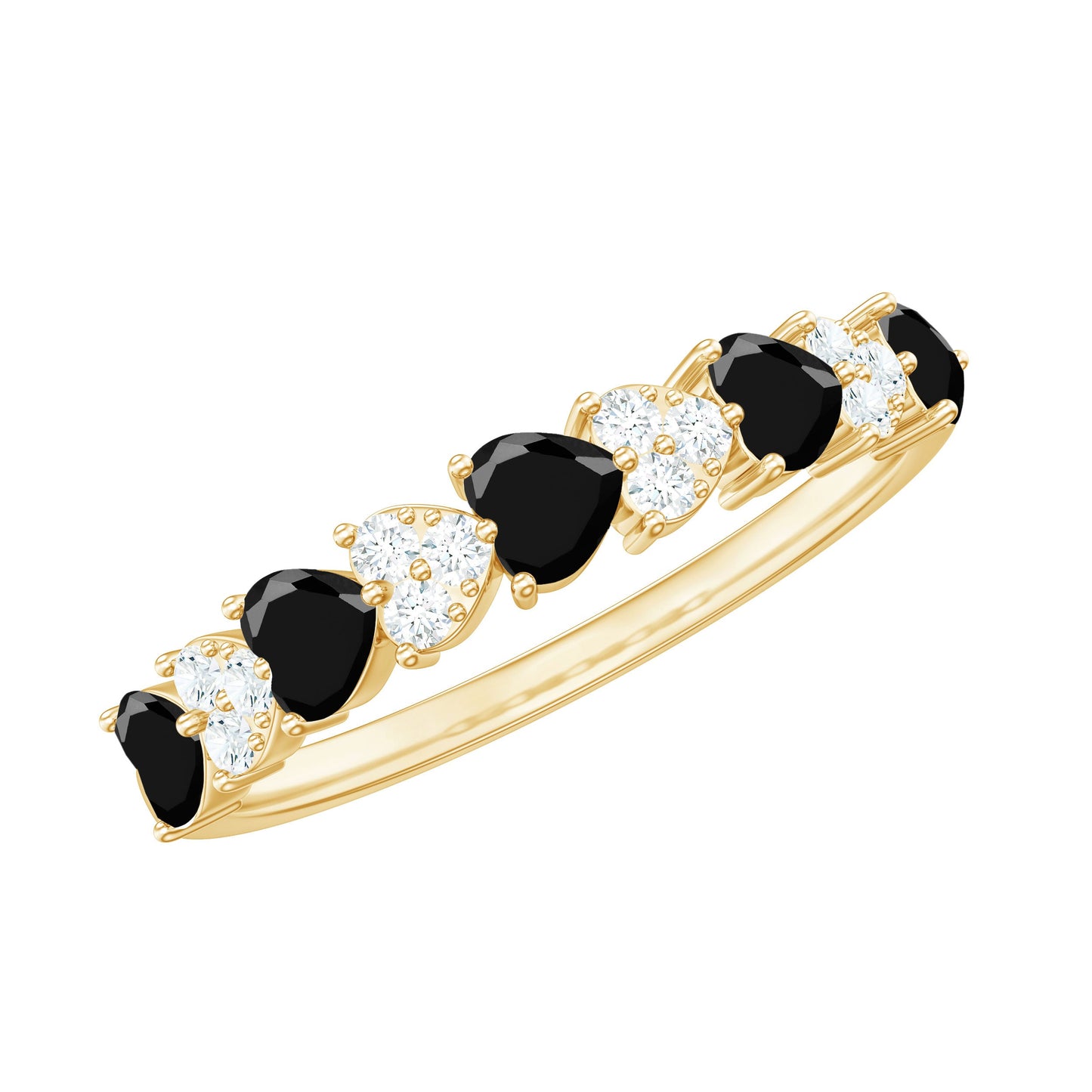 Lab Created Black Diamond Heart Half Eternity Ring with Diamond