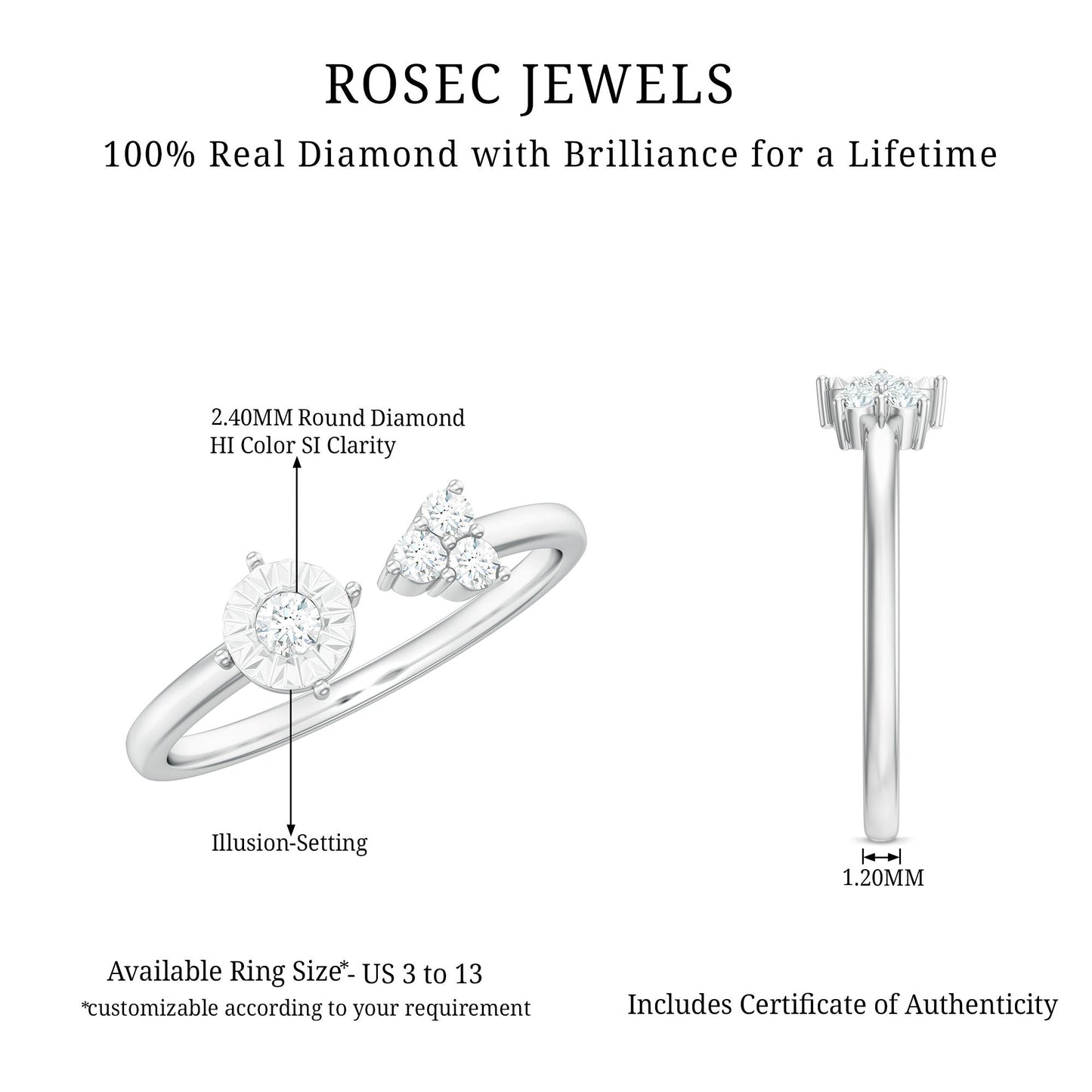 Certified Natural Diamond Cuff Ring for Women