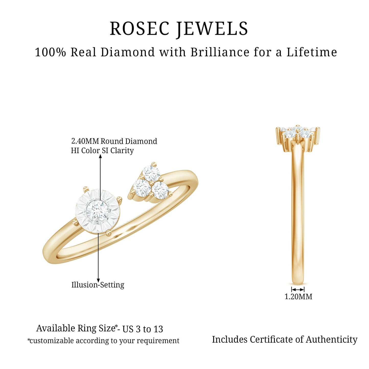Certified Natural Diamond Cuff Ring for Women