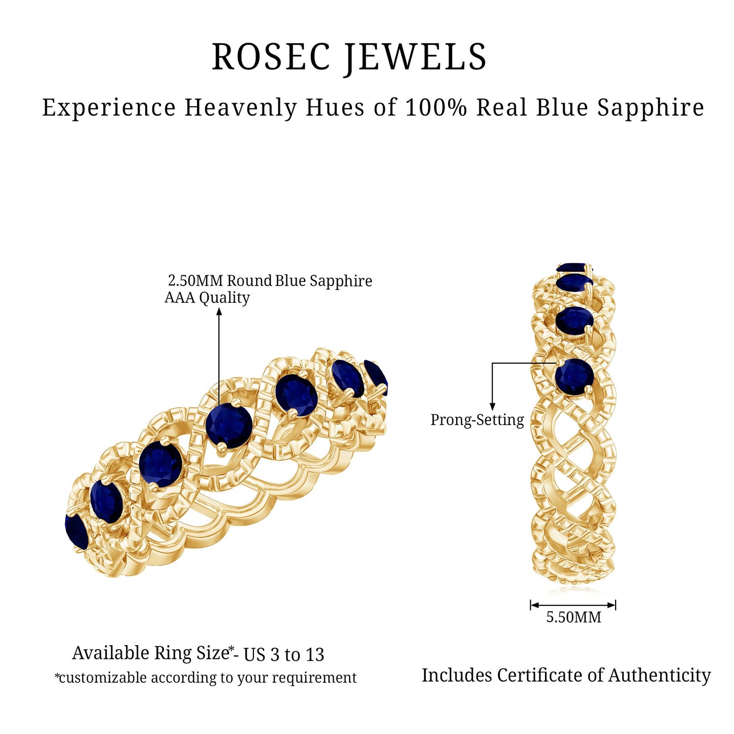 Natural Blue Sapphire Infinity Band For Anniversary