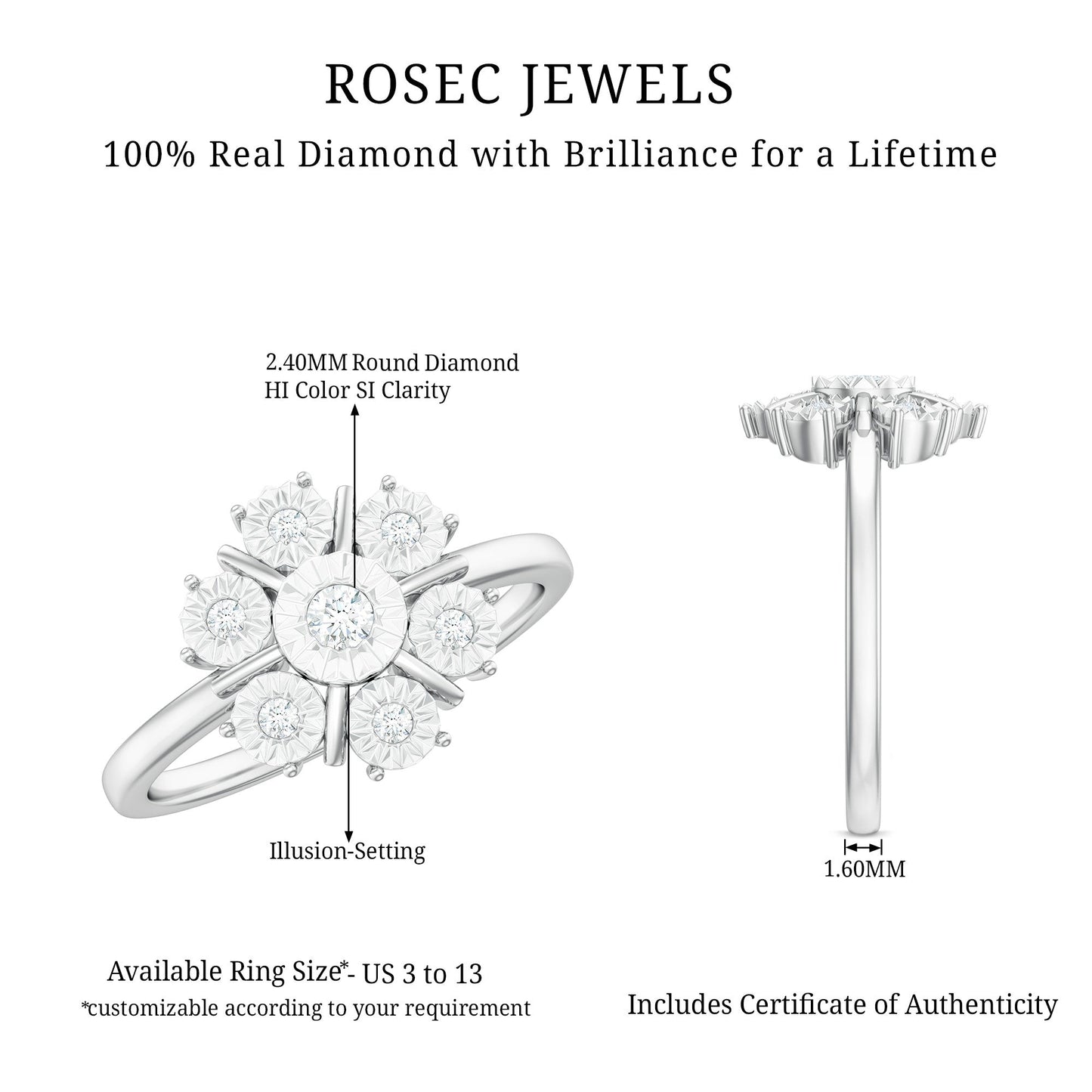 Natural Diamond Cluster Engagement Ring in Illusion Setting