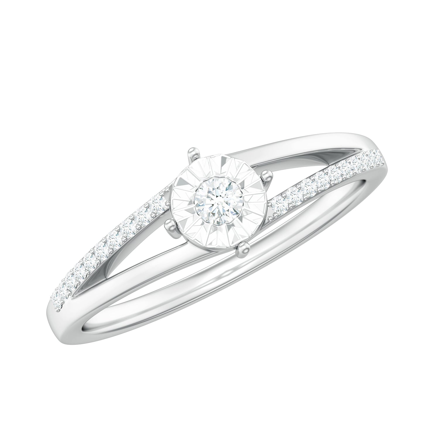 Natural Diamond Engagement Ring with Split Shank