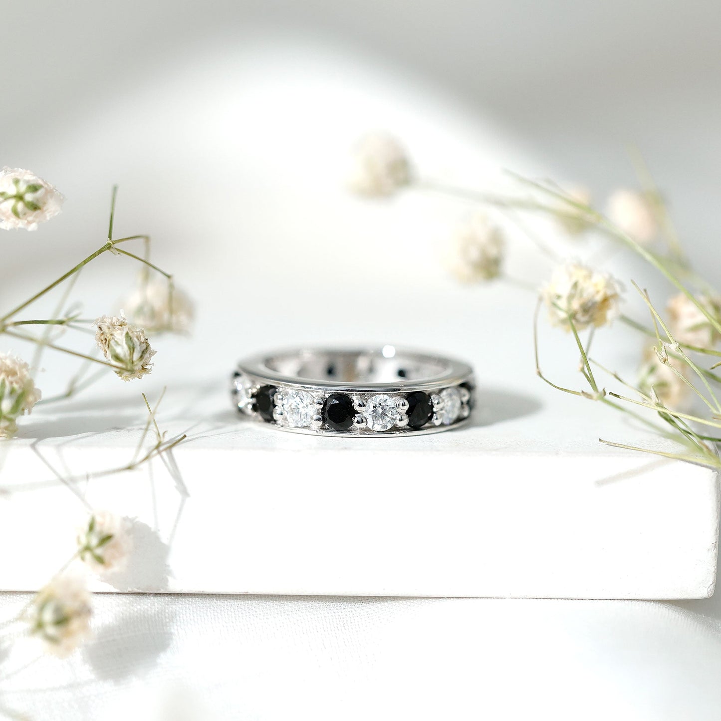 Certified Lab Grown Black Diamond Eternity Ring with Moissanite