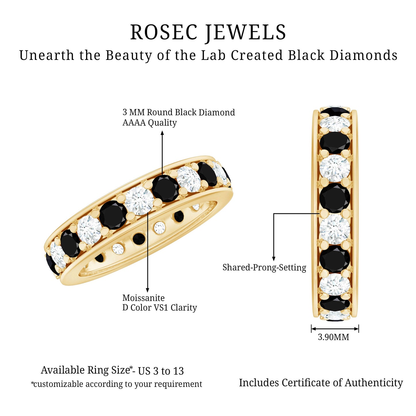 Certified Lab Grown Black Diamond Eternity Ring with Moissanite