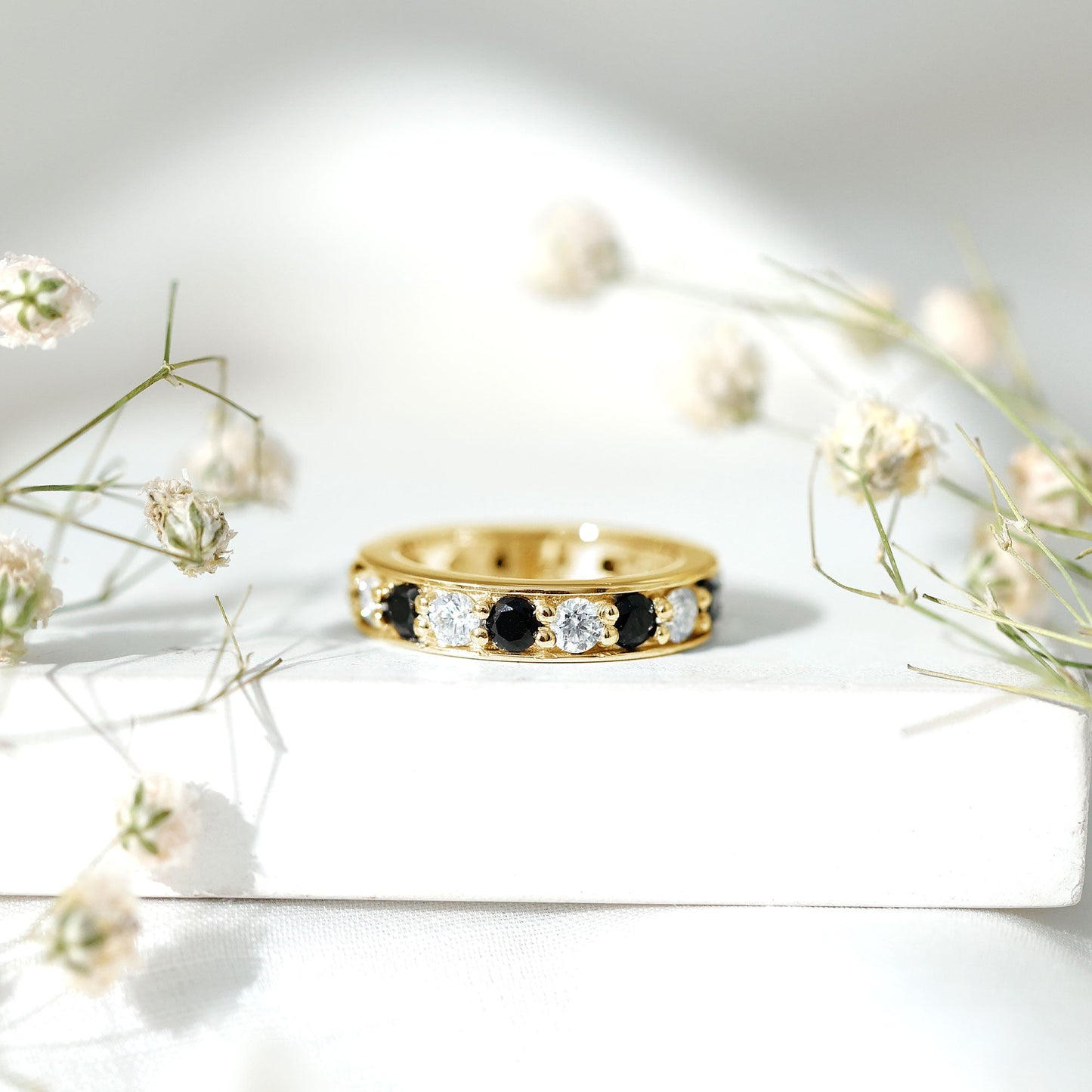 Certified Lab Grown Black Diamond Eternity Ring with Moissanite