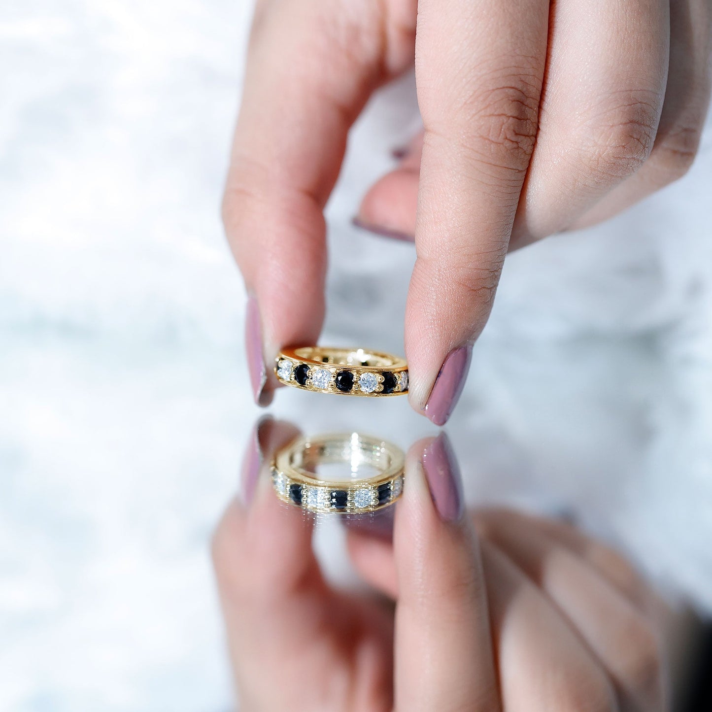 Certified Lab Grown Black Diamond Eternity Ring with Moissanite