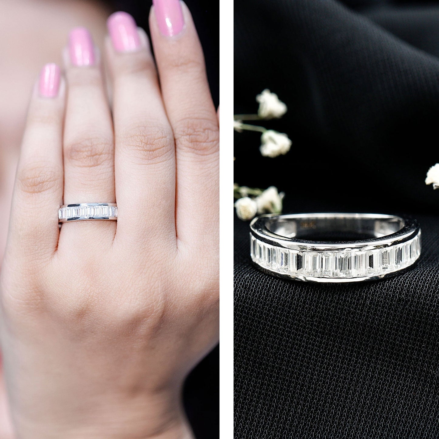 Channel Set Certified Moissanite Half Eternity Band Ring